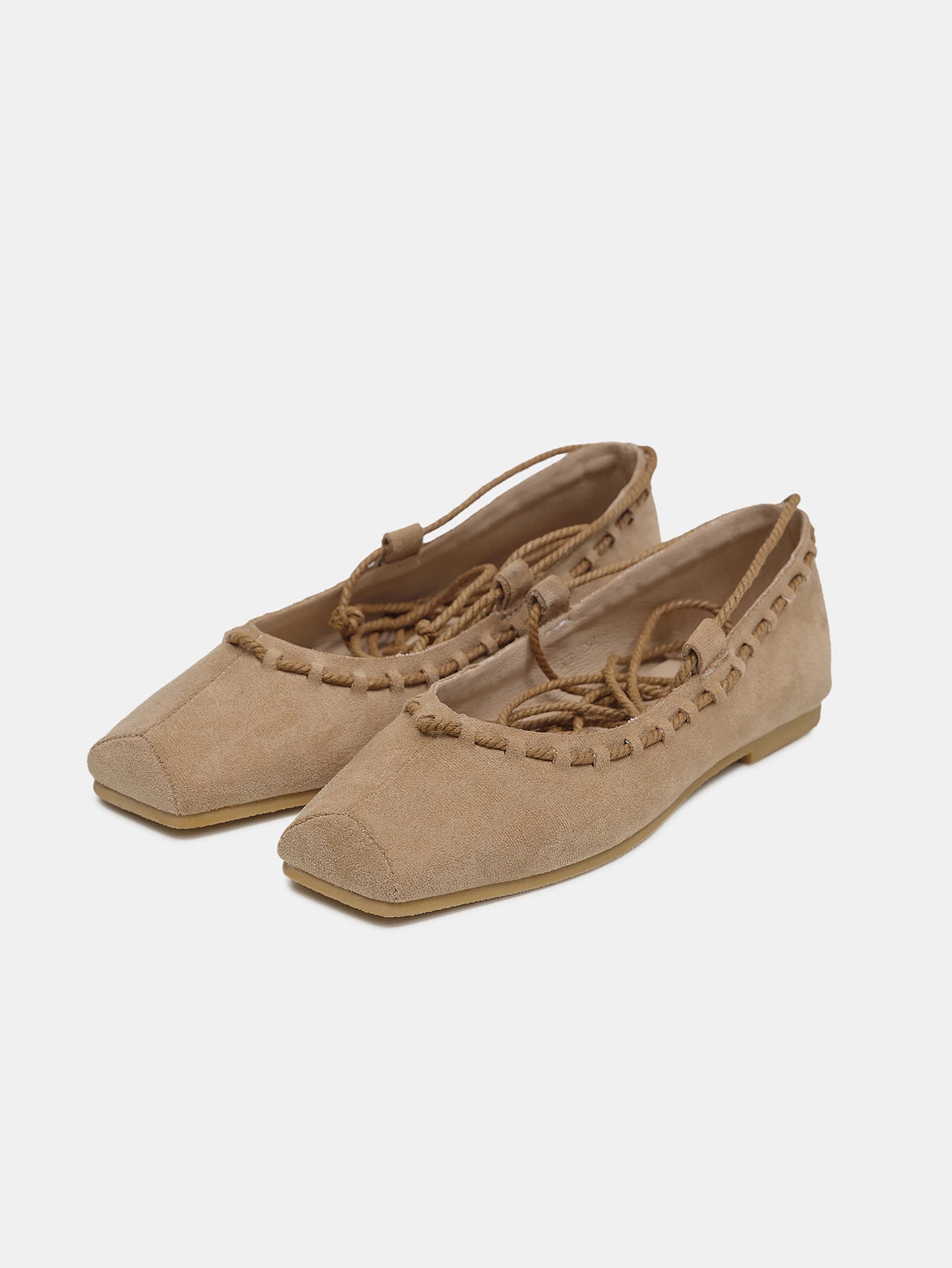Strappy Braided Ballerina Flats, Natural