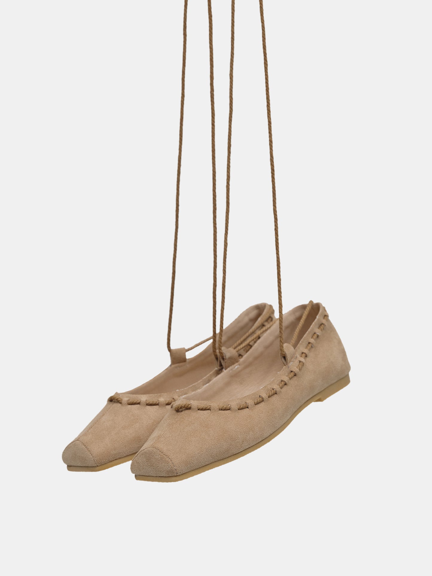 Strappy Braided Ballerina Flats, Natural