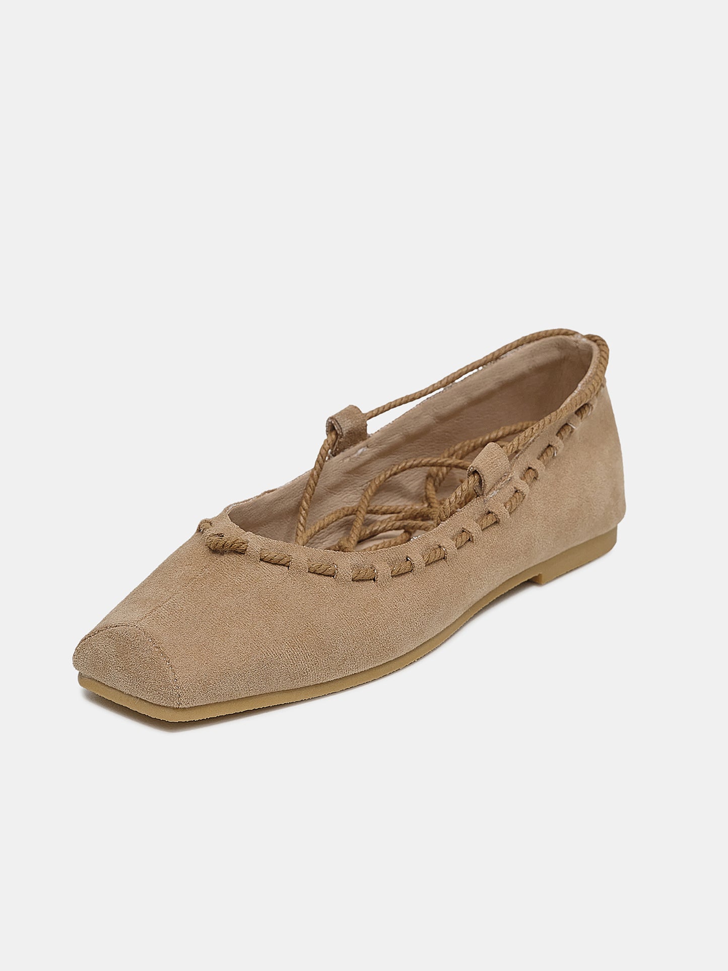 Strappy Braided Ballerina Flats, Natural