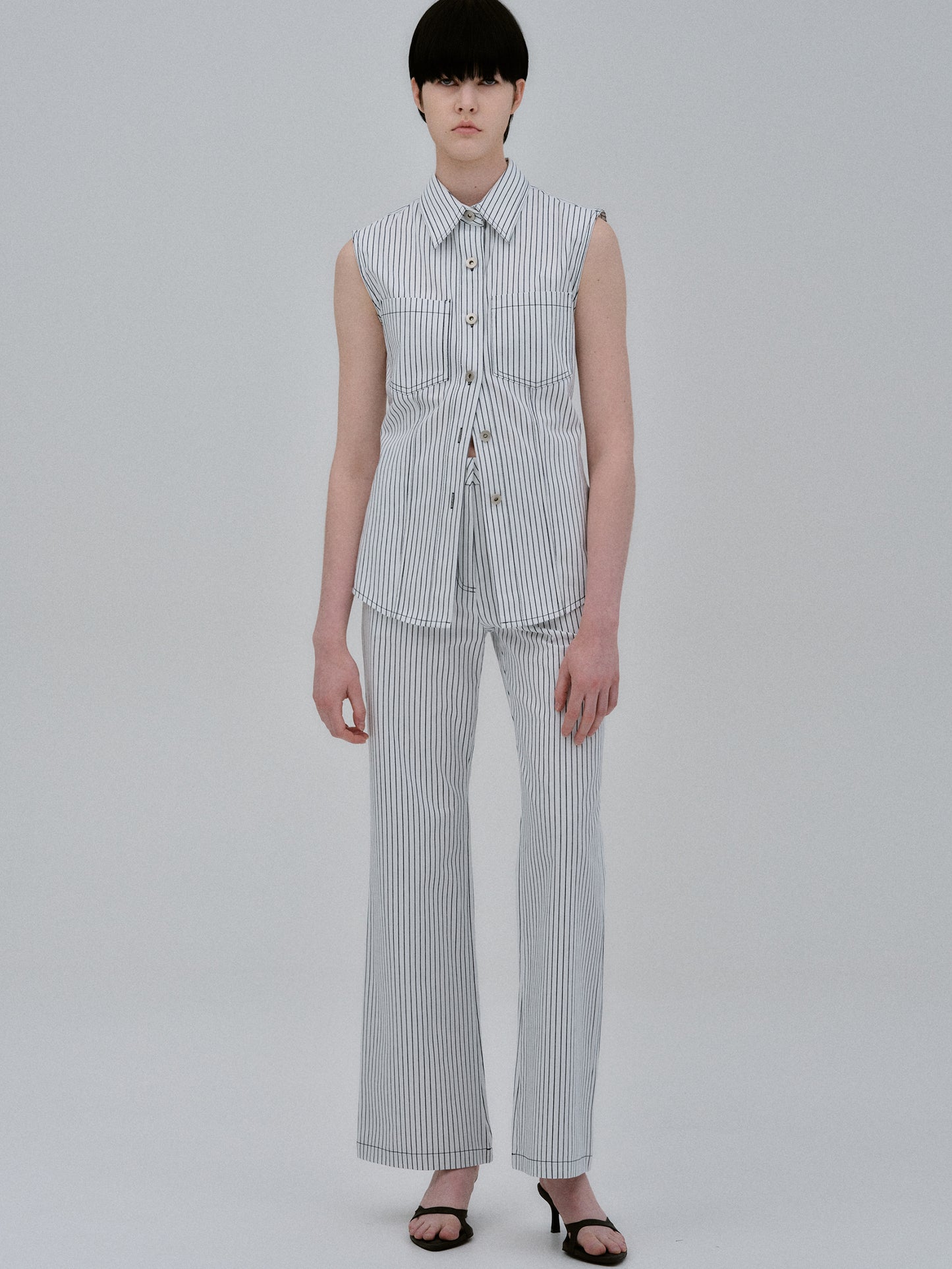 Striped Cotton Vest, White