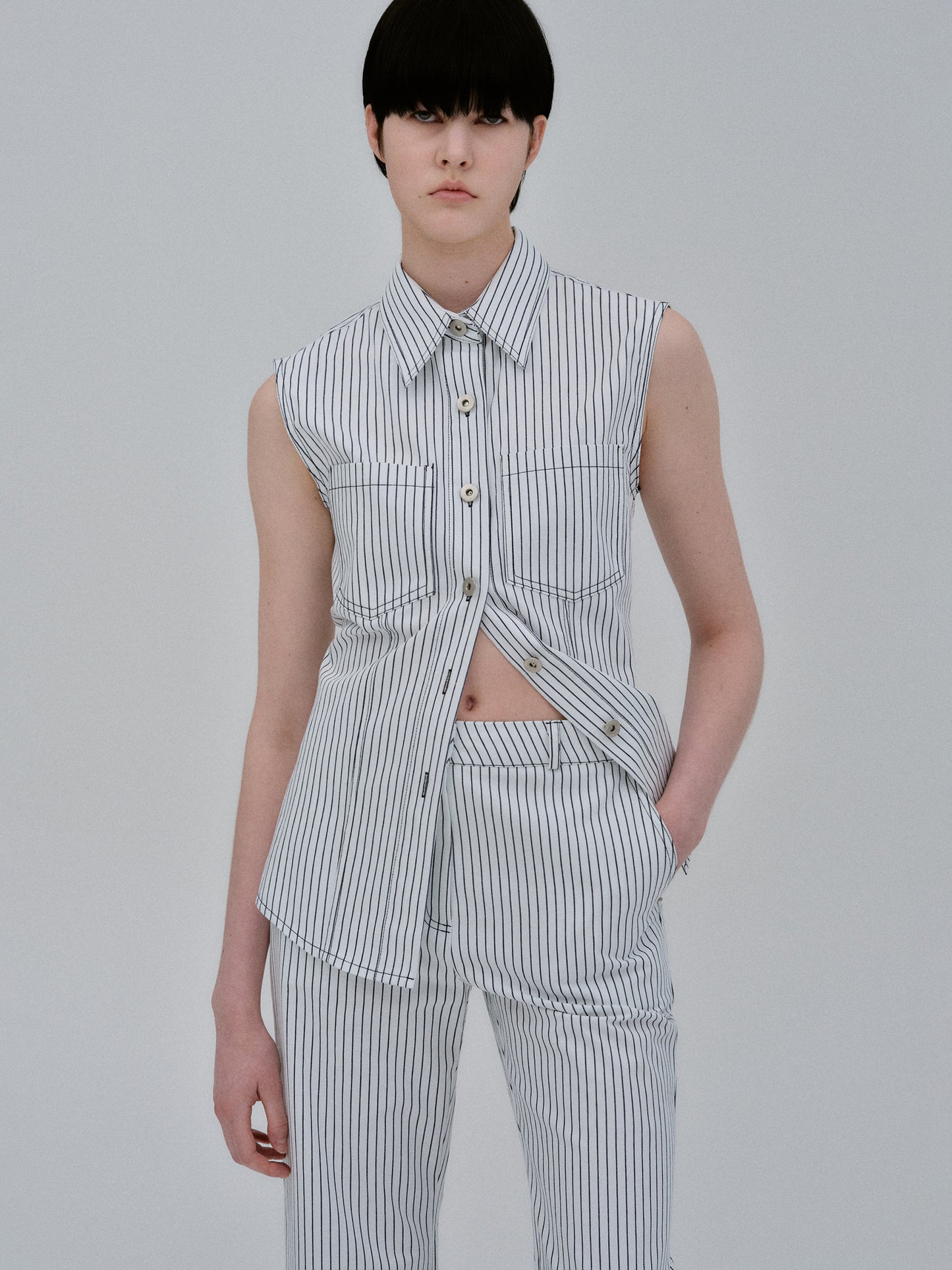 Striped Cotton Vest, White