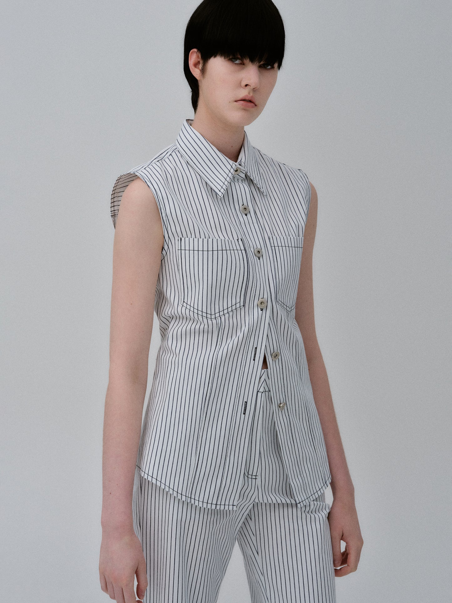 Striped Cotton Vest, White