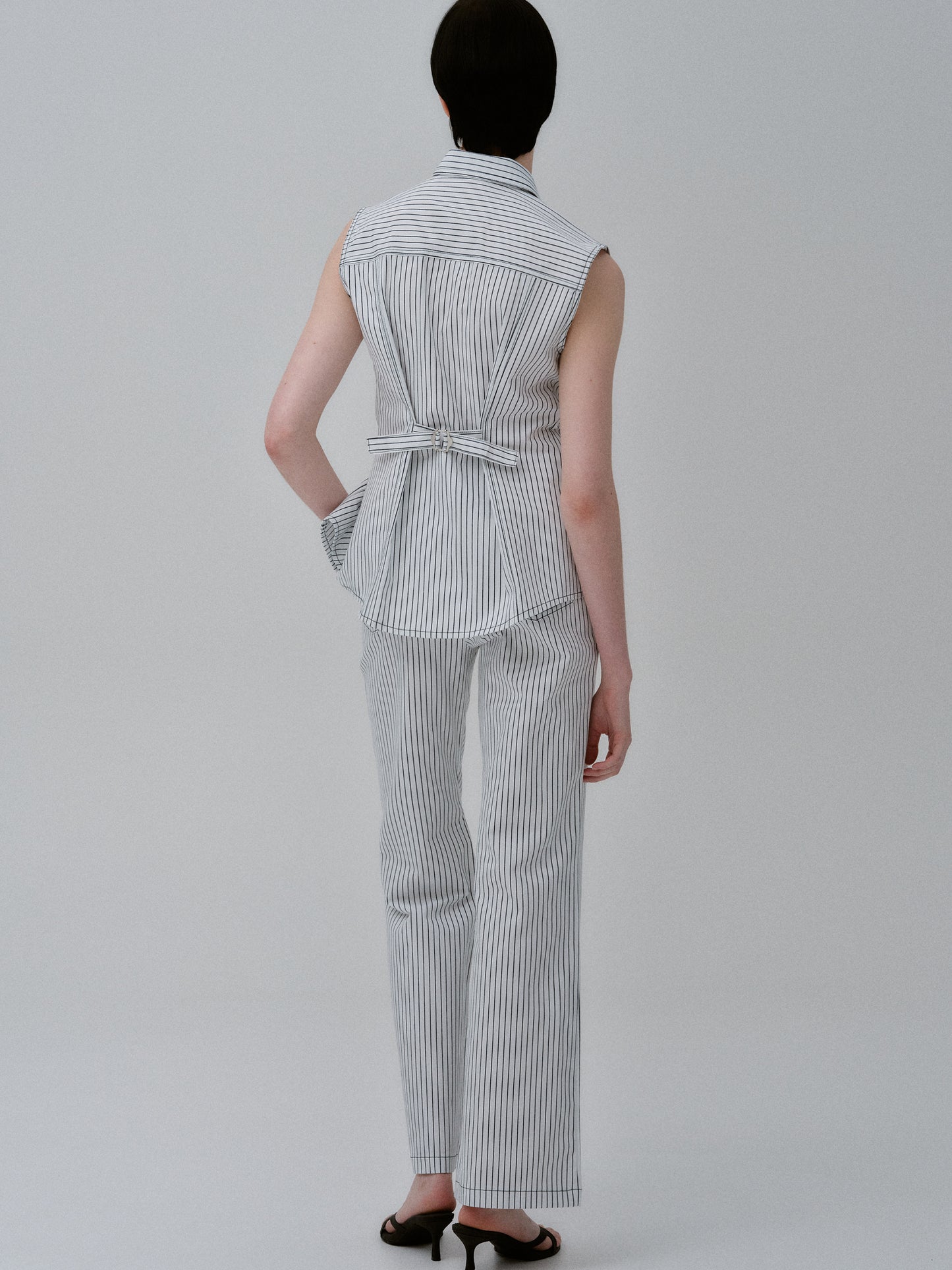 Striped Cotton Vest, White