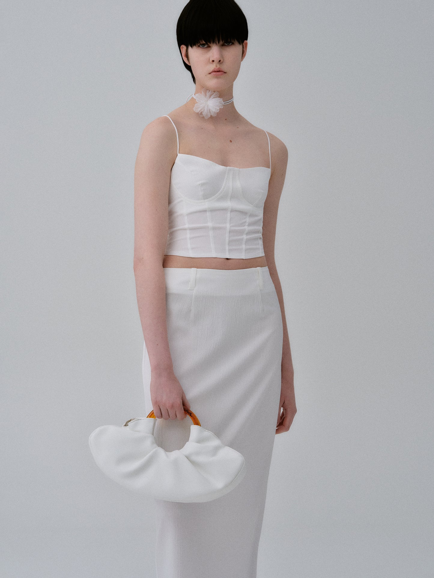 Ruched Shell Bag, White