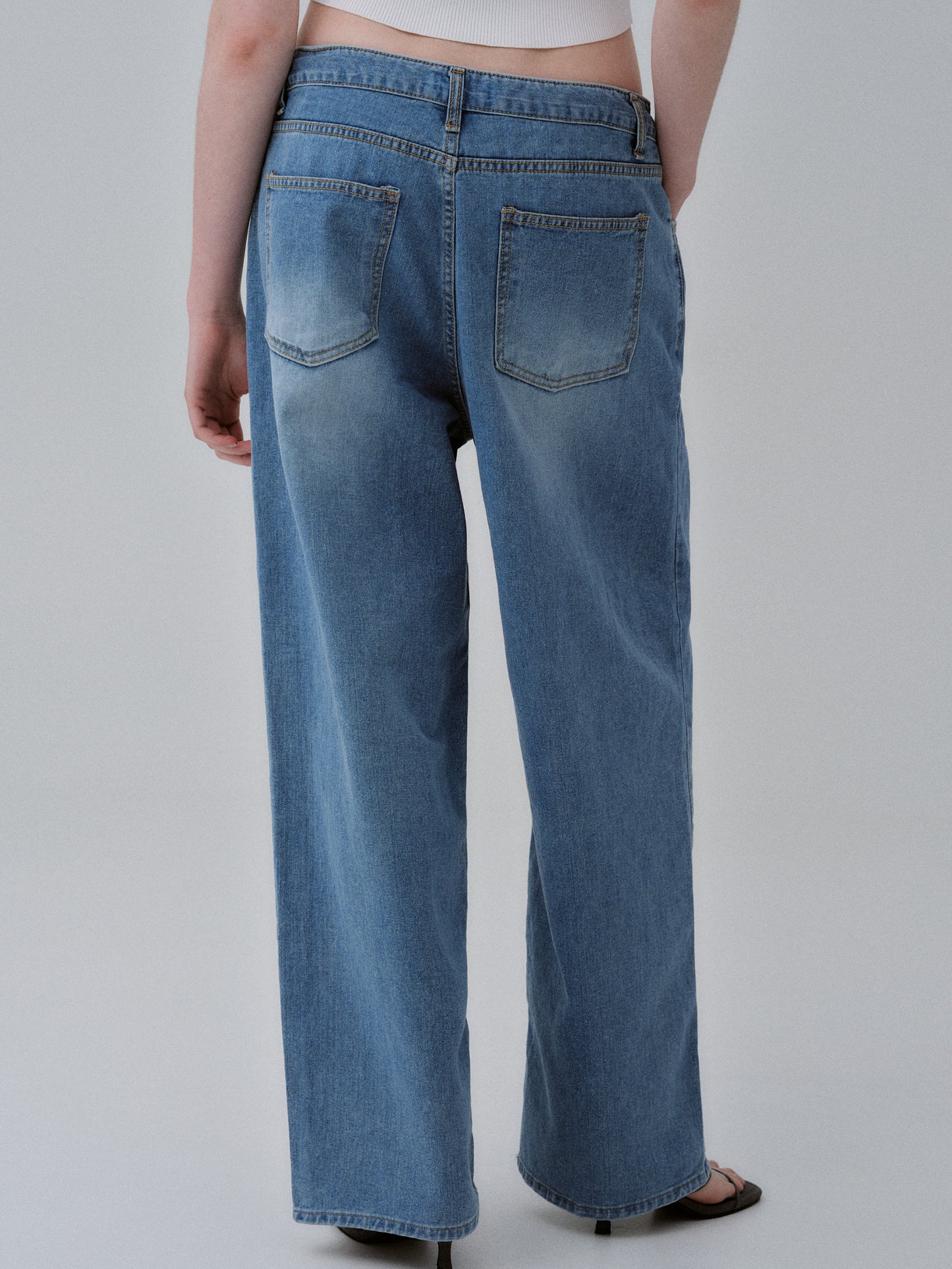 Wide Leg Drawstring Jeans, Medium Blue