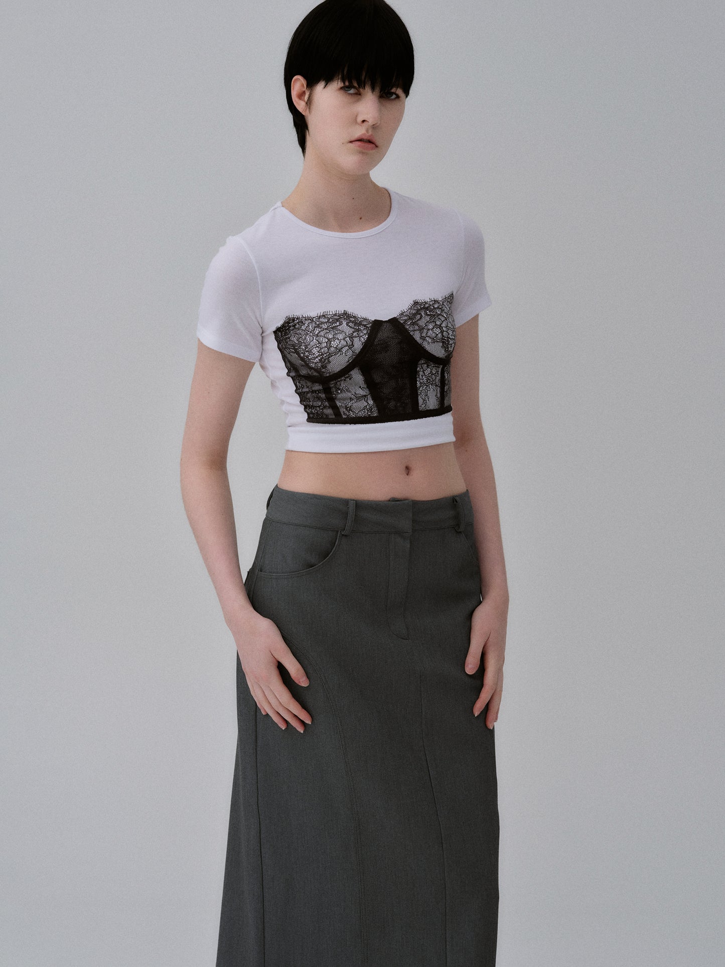 Bustier Print T-Shirt, White