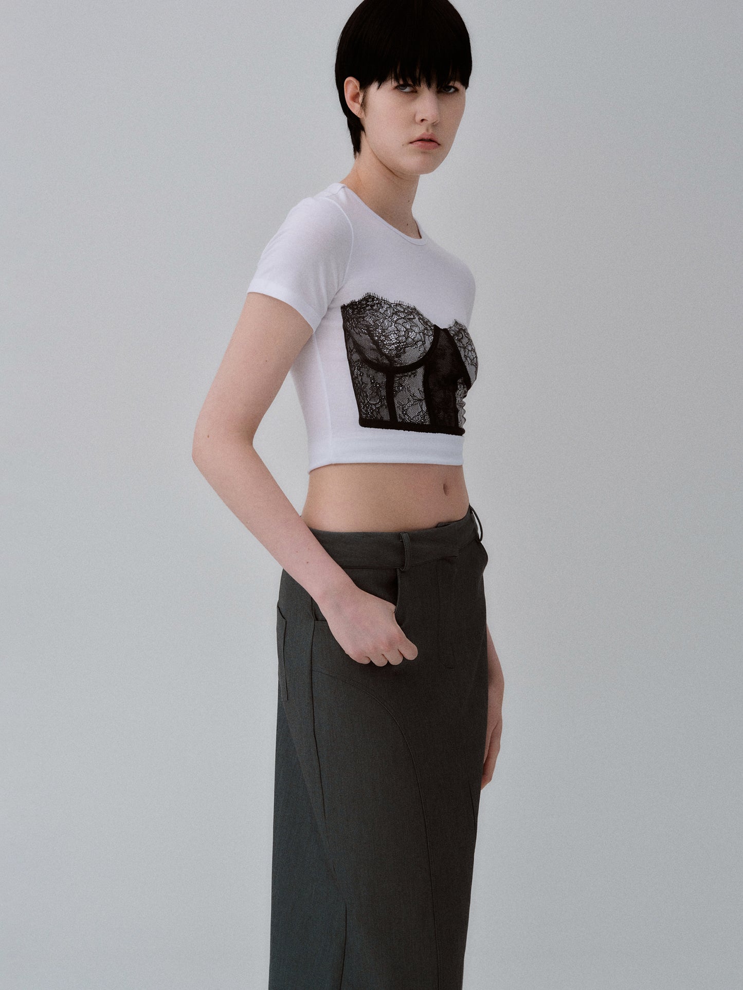 Bustier Print T-Shirt, White