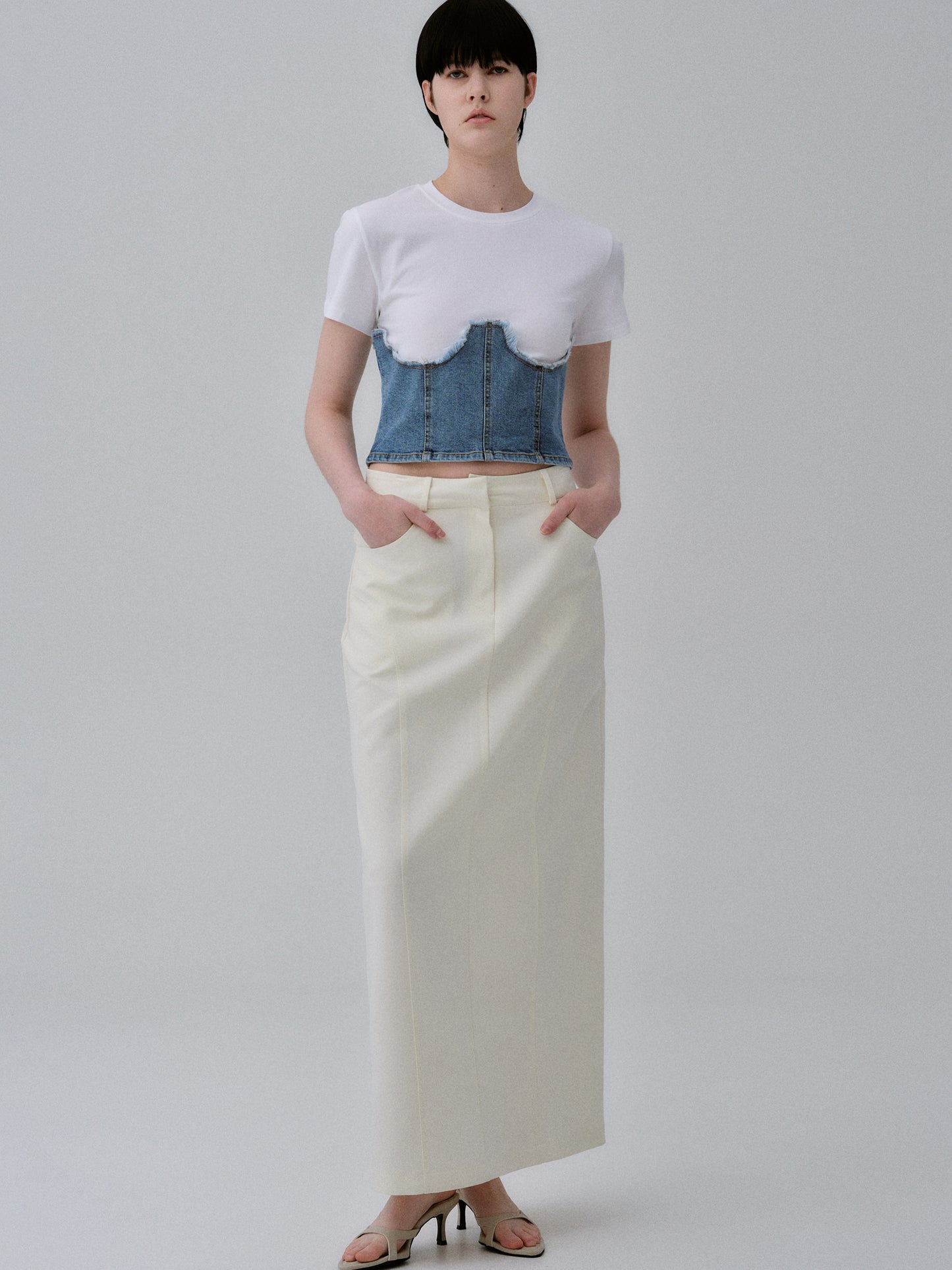 Denim Bustier T-Shirt, White