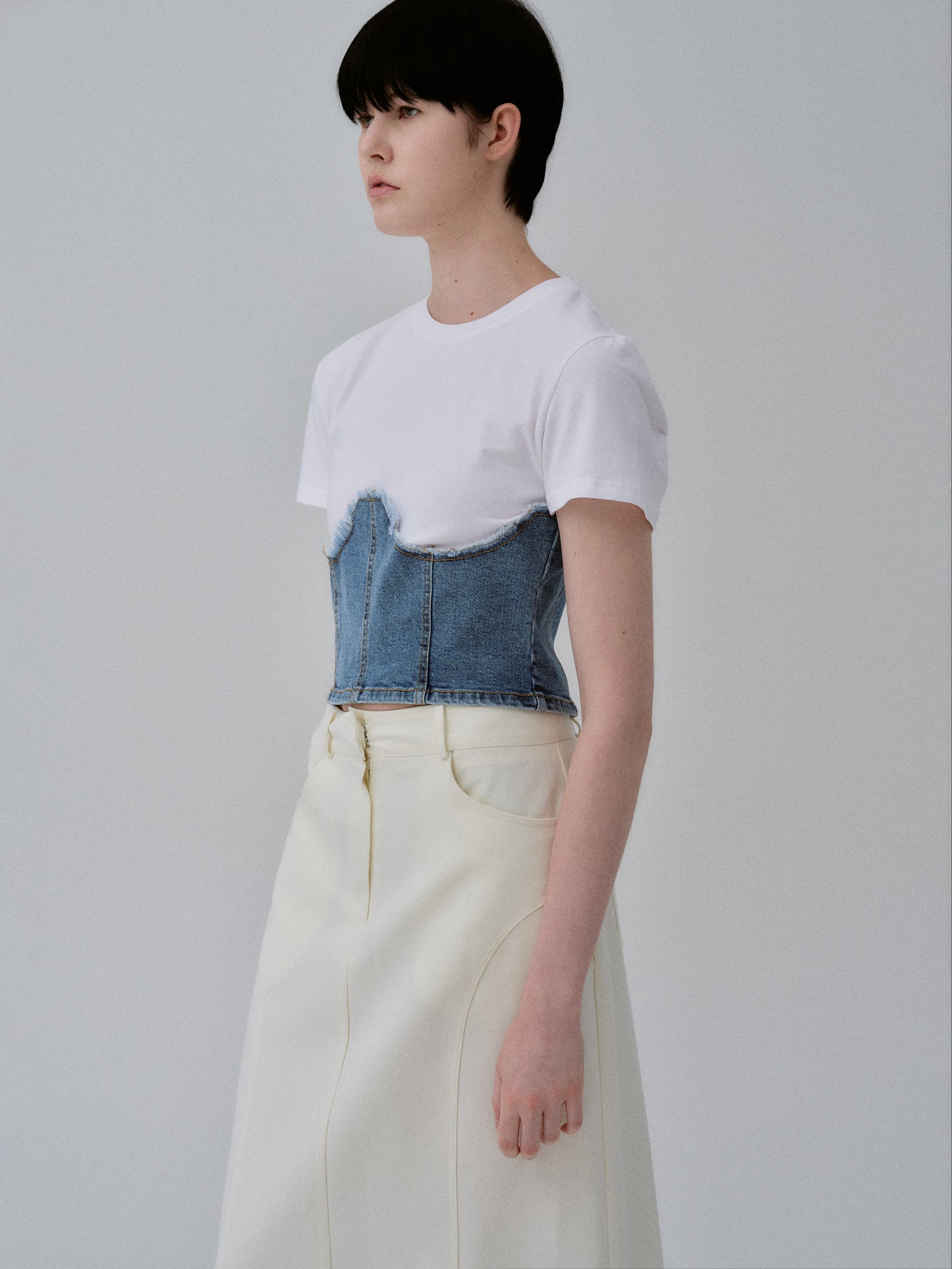 Denim Bustier T-Shirt, White
