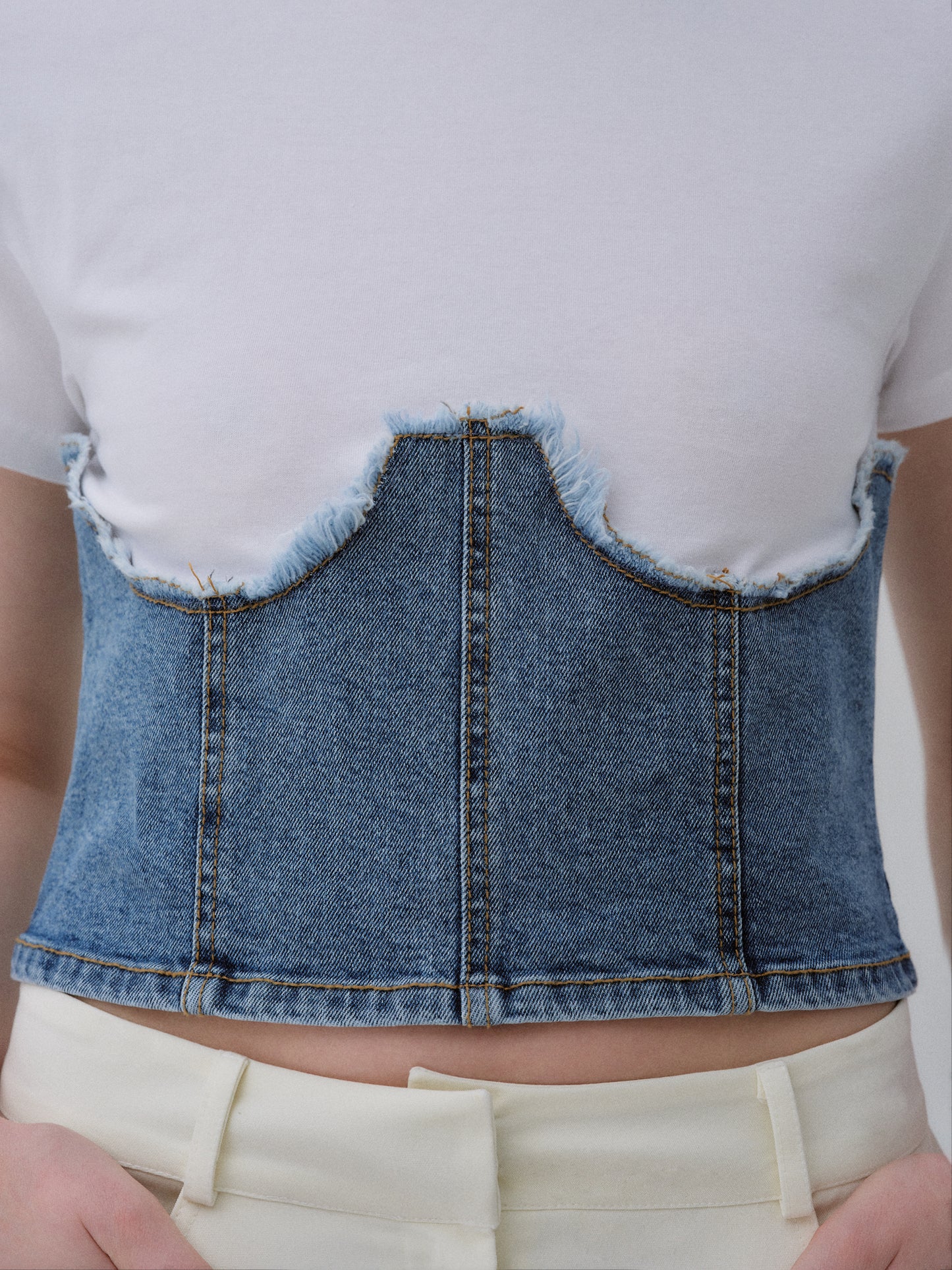 Denim Bustier T-Shirt, White