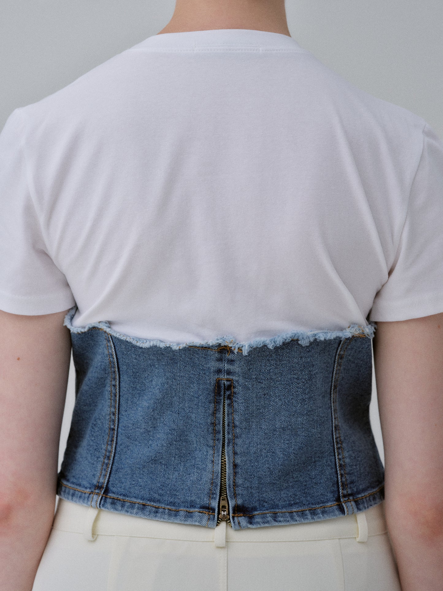 Denim Bustier T-Shirt, White
