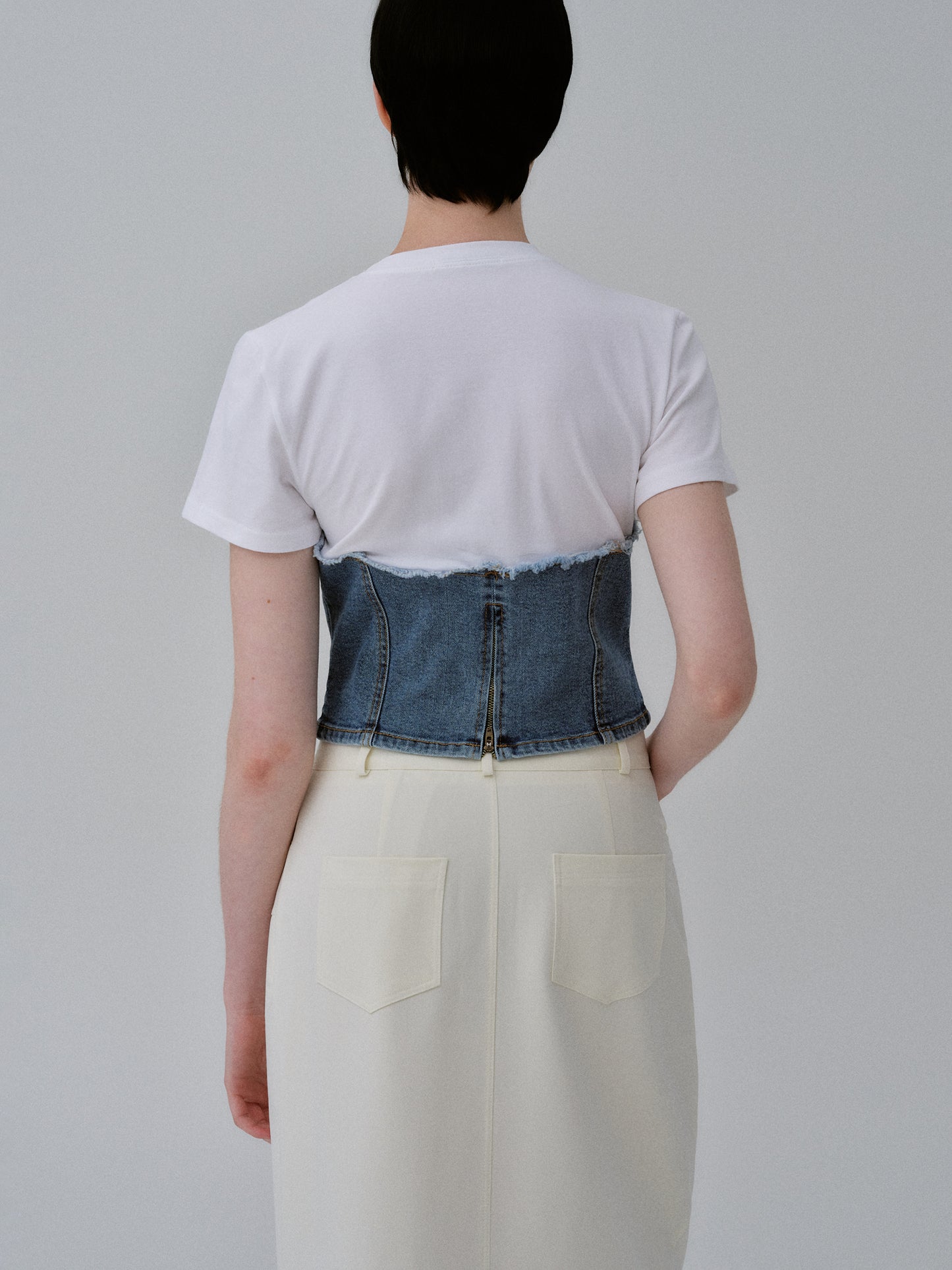 Denim Bustier T-Shirt, White