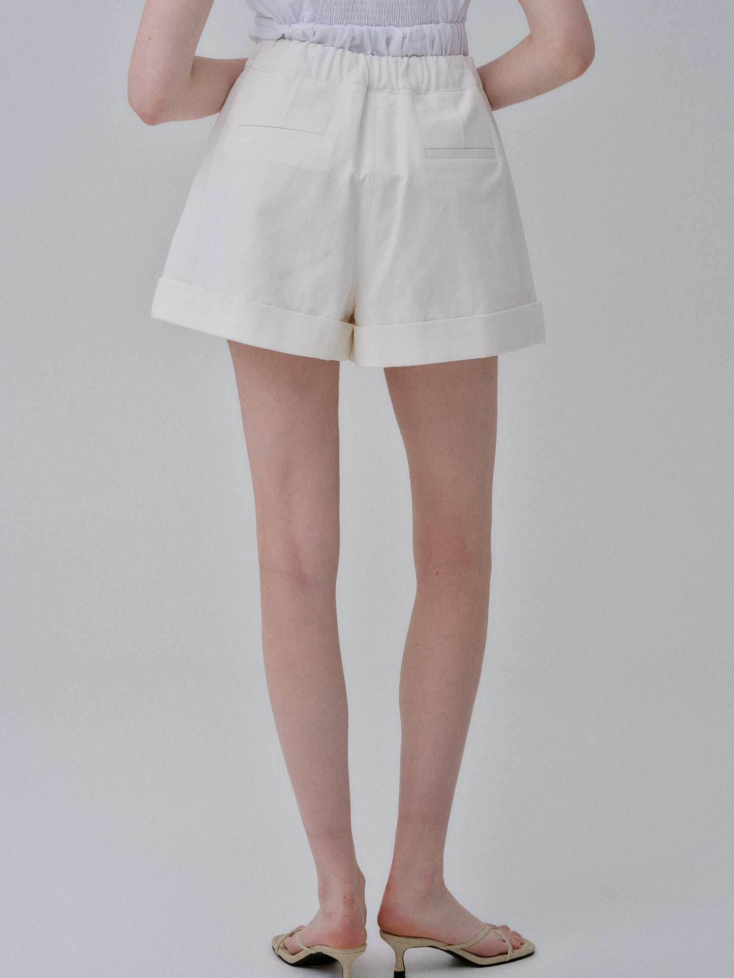 Wide Leg Turn-Up Shorts, Ivory