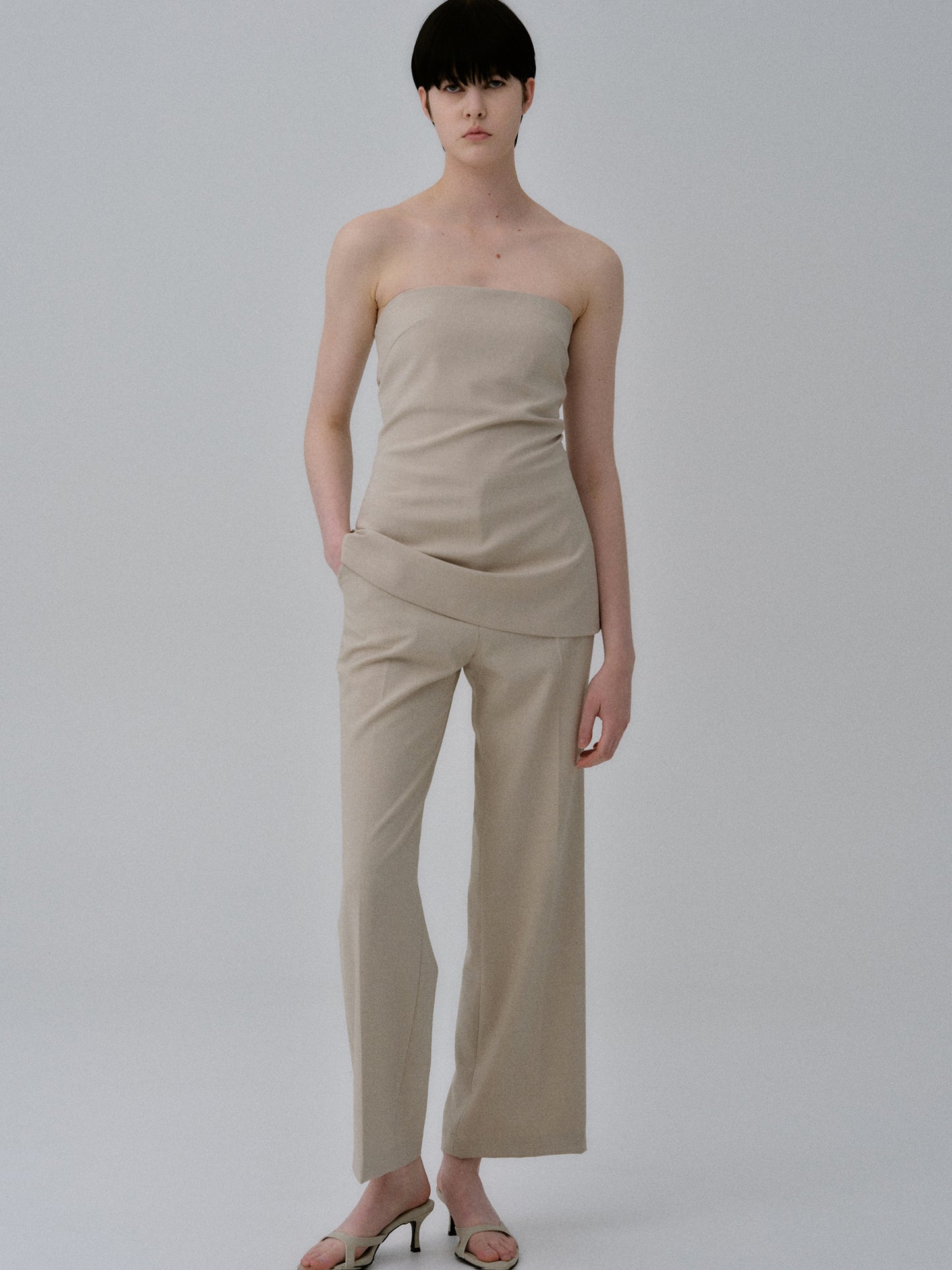 Strapless Suit Top, Beige