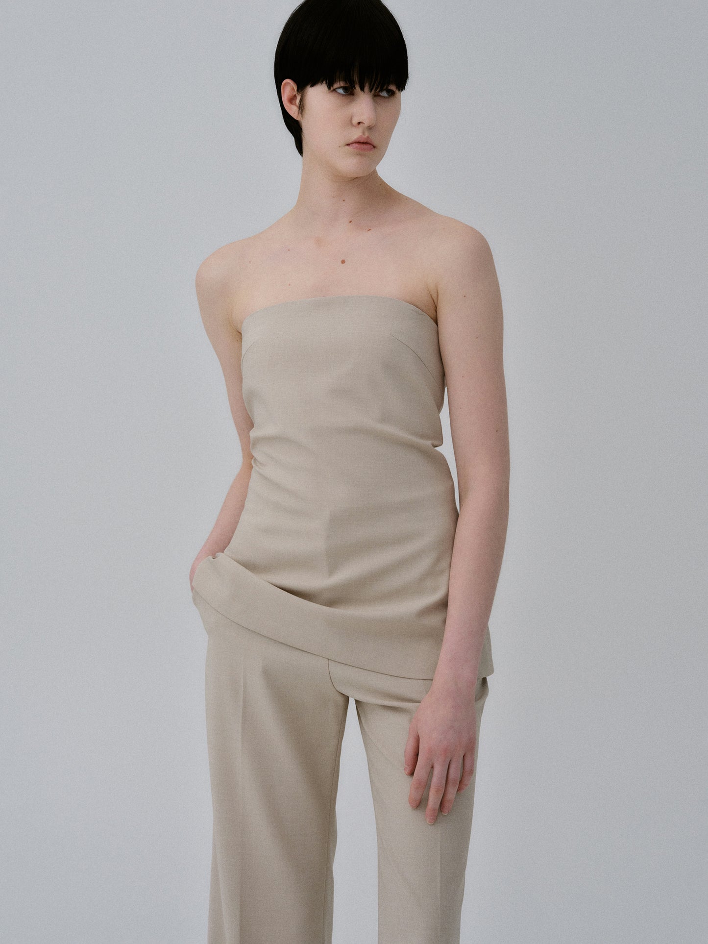 Strapless Suit Top, Beige