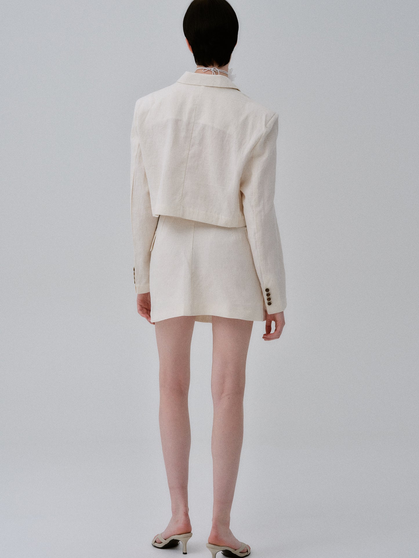 Cropped Linen Blazer, Natural