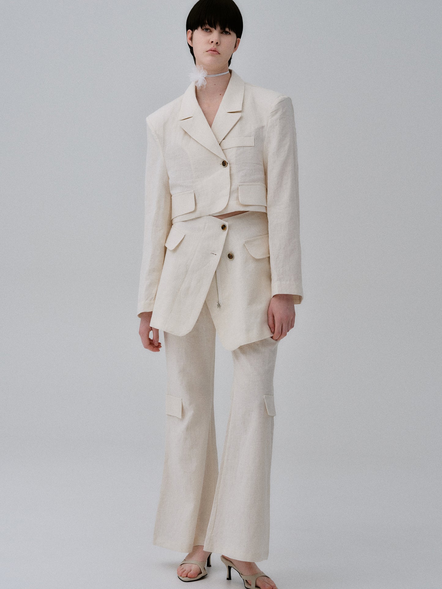 Cropped Linen Blazer, Natural