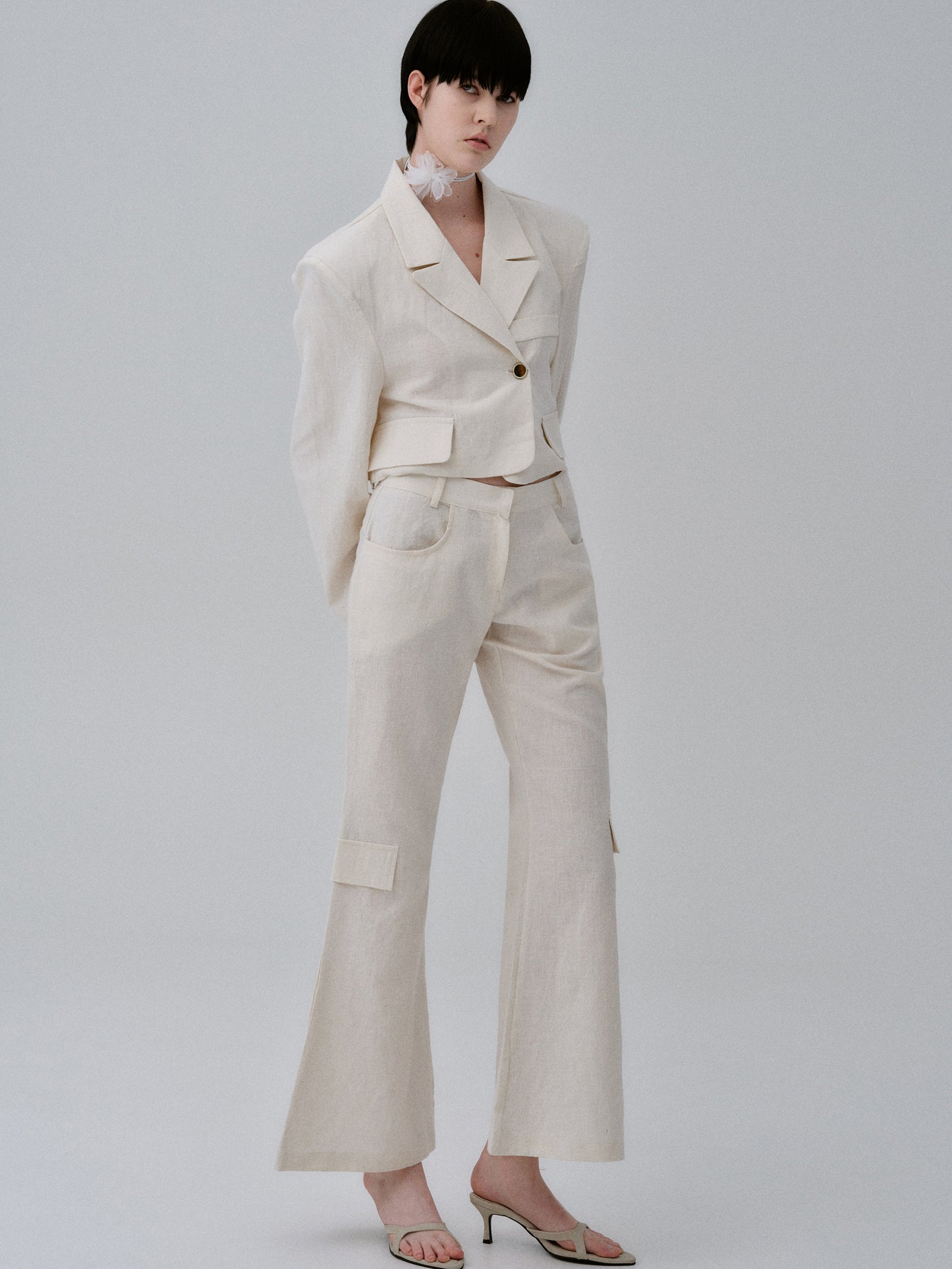 Flared Linen Trousers, Natural