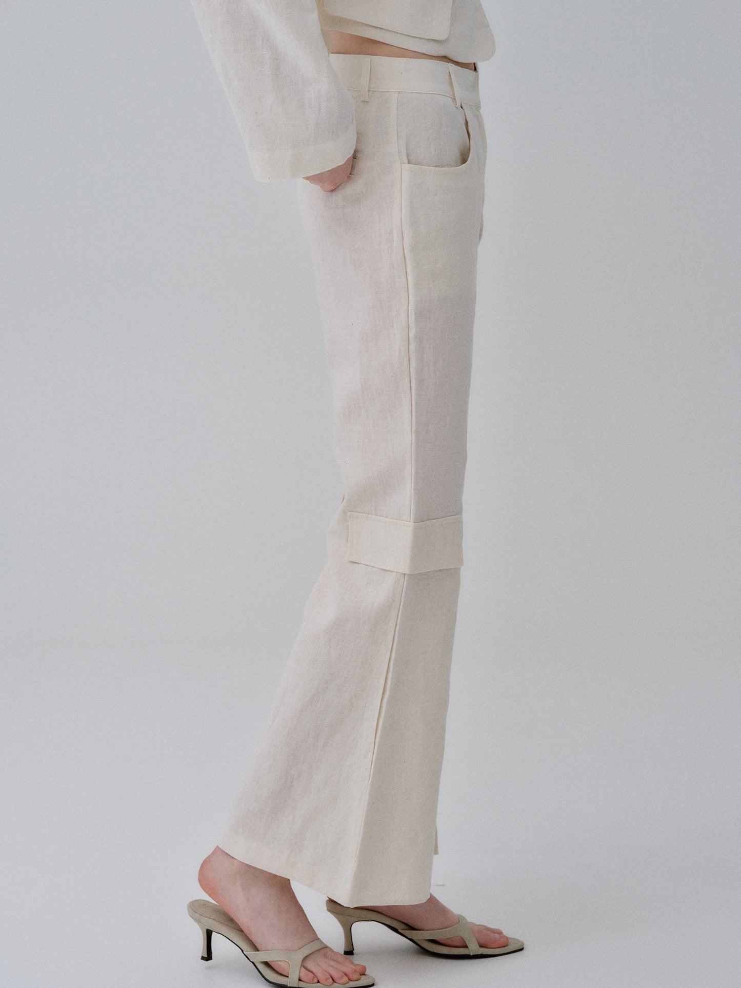 Flared Linen Trousers, Natural