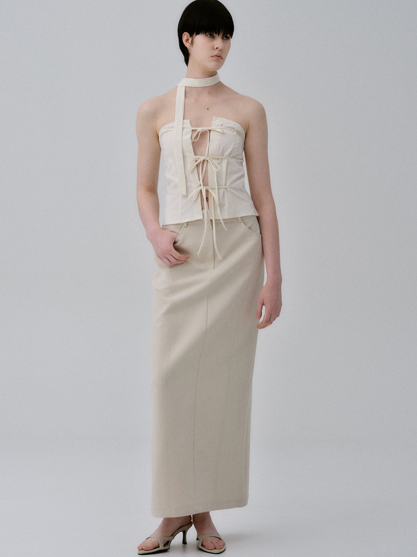 Tie Up Bustier Top, Cream