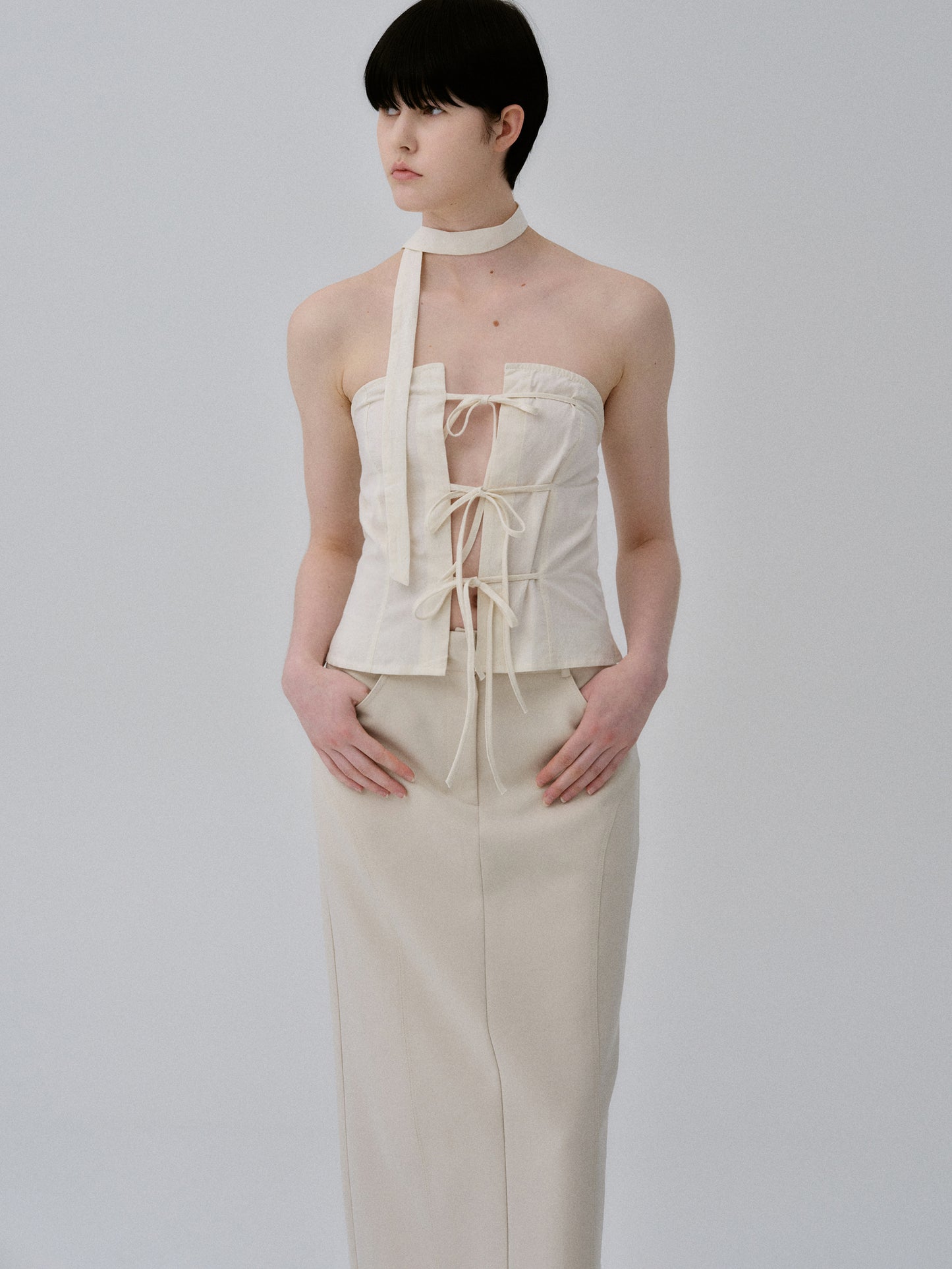 Tie Up Bustier Top, Cream