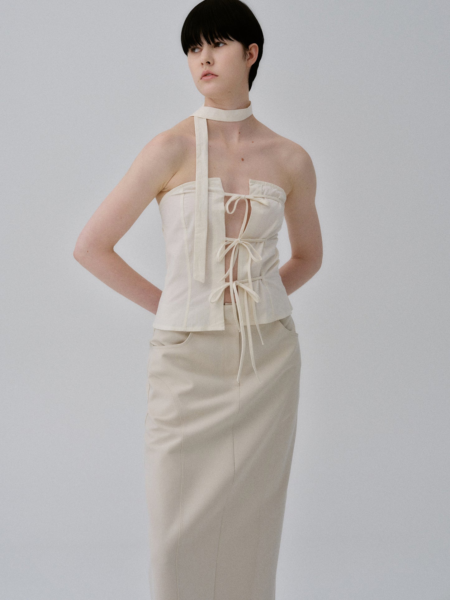 Tie Up Bustier Top, Cream