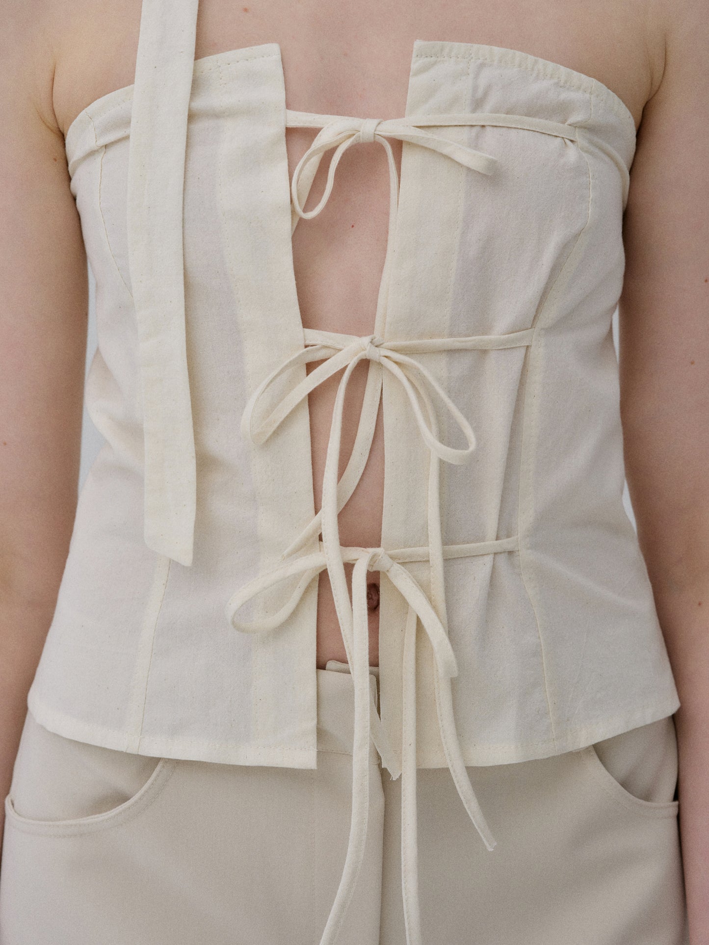 Tie Up Bustier Top, Cream