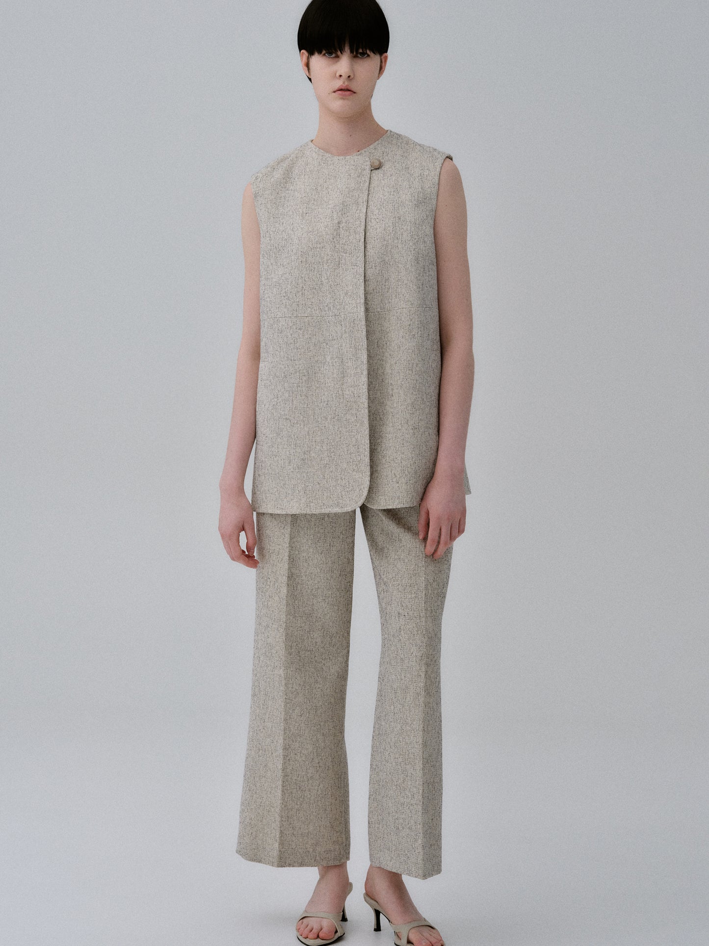 One Button Tweed Top, Oat Melange