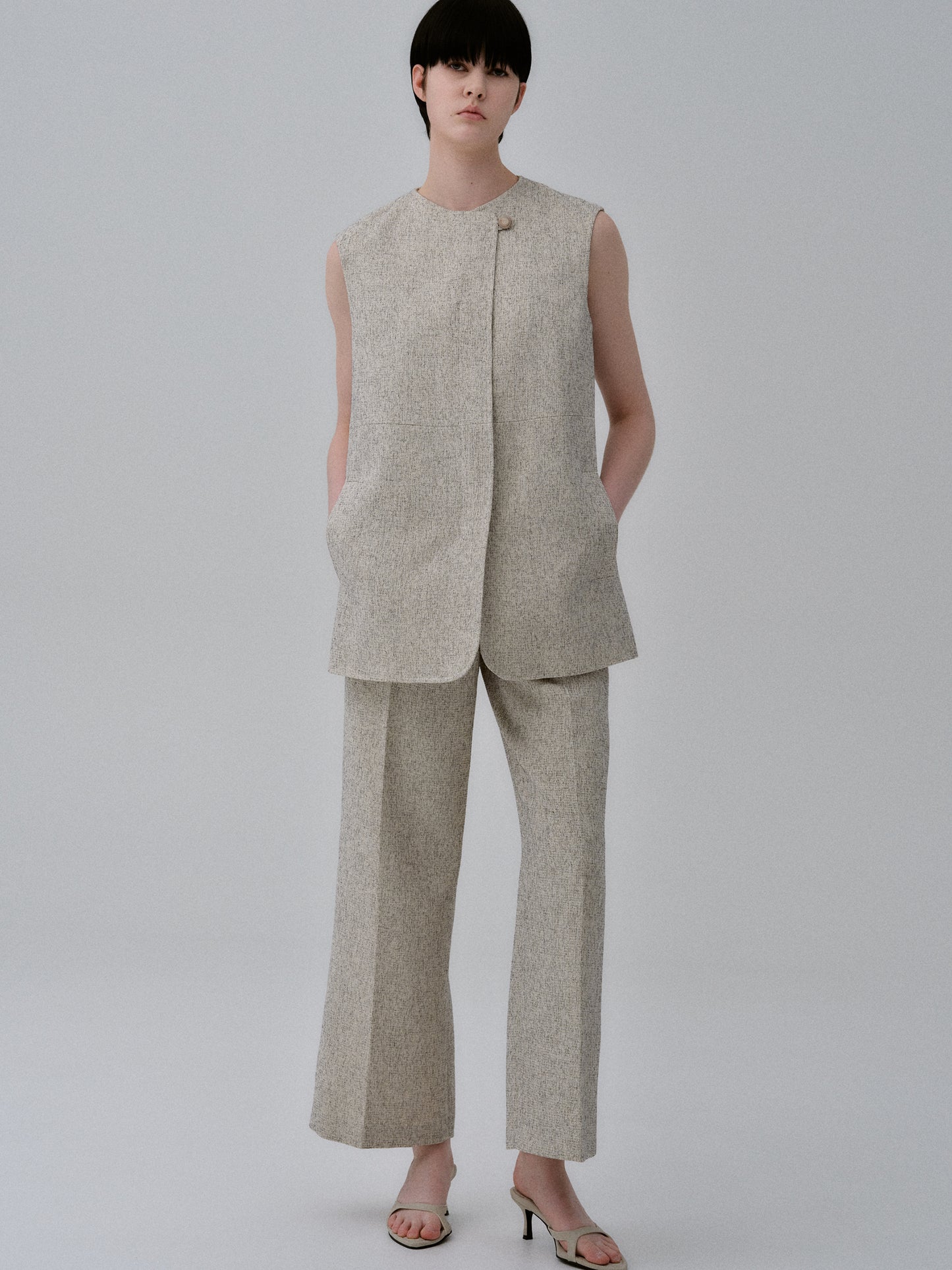 Tweed Tailored Trousers, Oat Melange