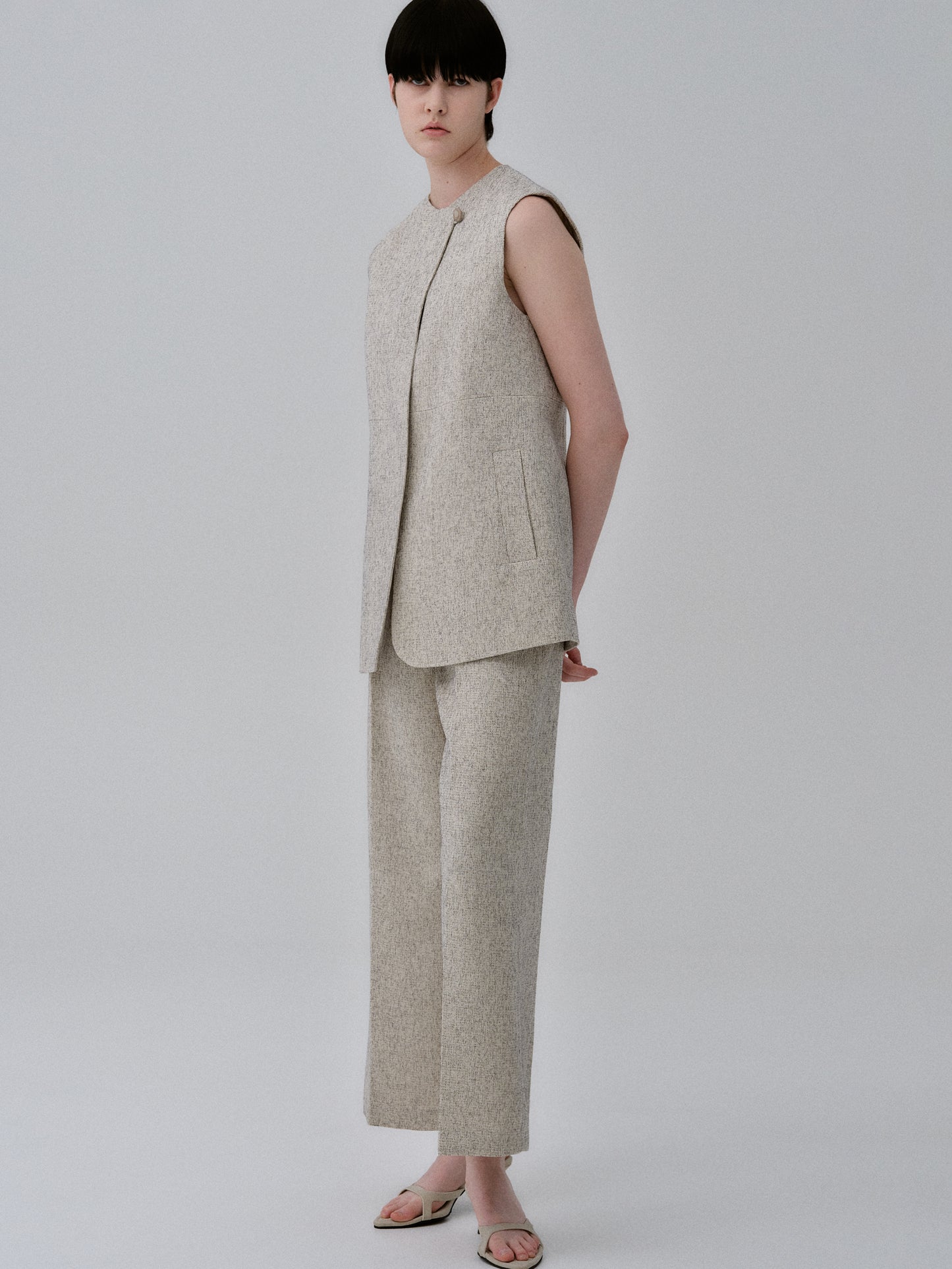 Tweed Tailored Trousers, Oat Melange