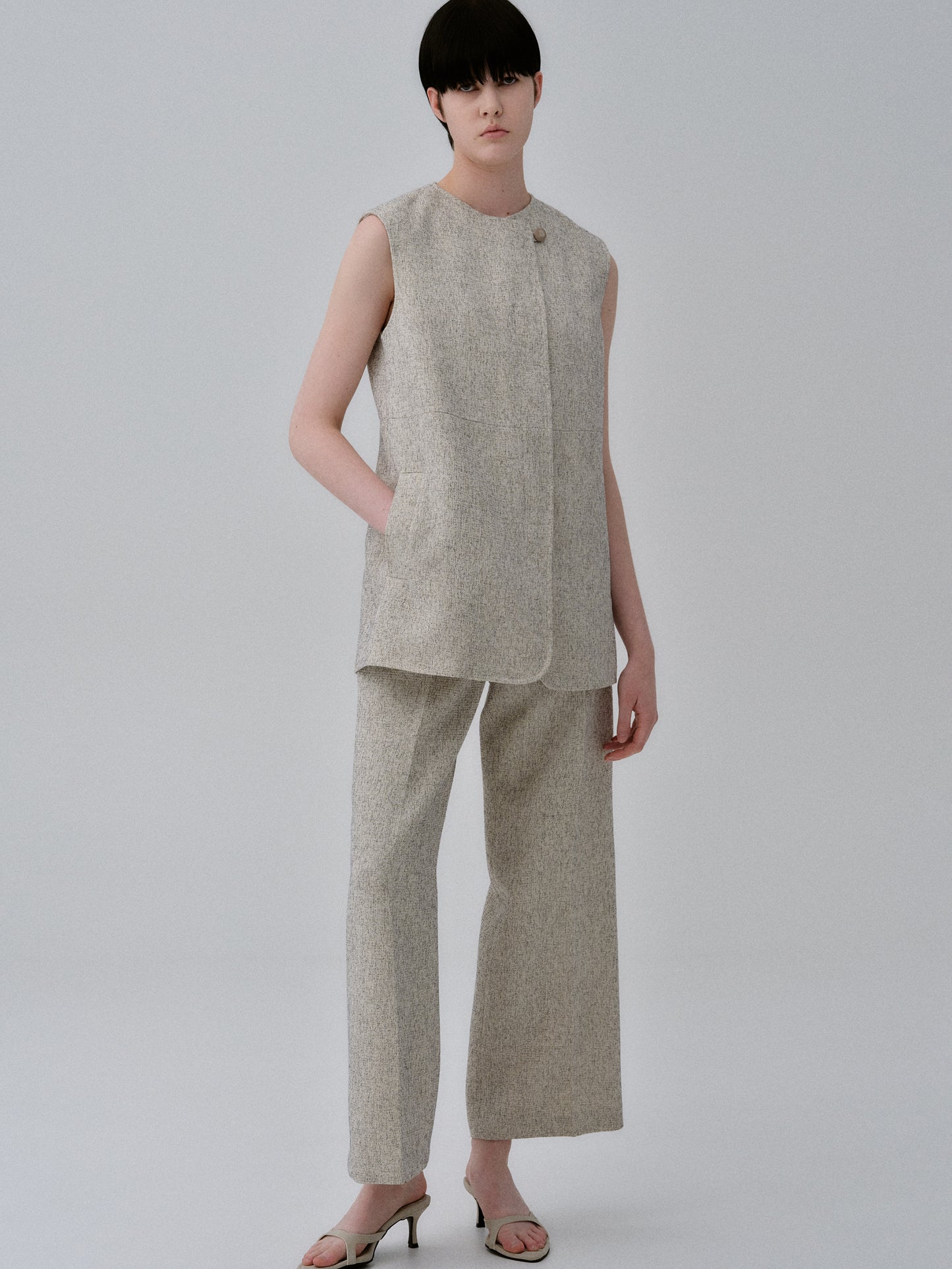 One Button Tweed Top, Oat Melange