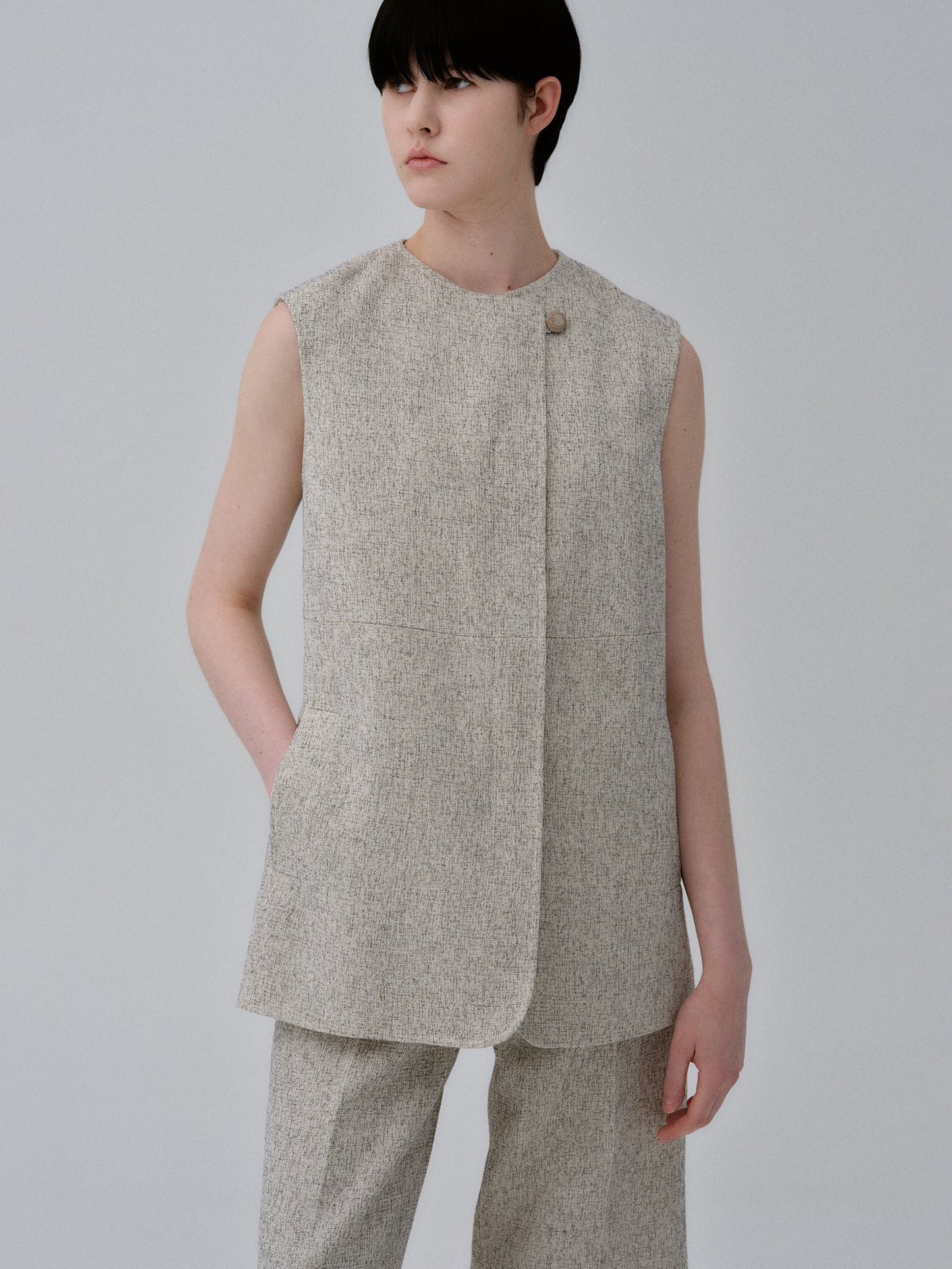 One Button Tweed Top, Oat Melange