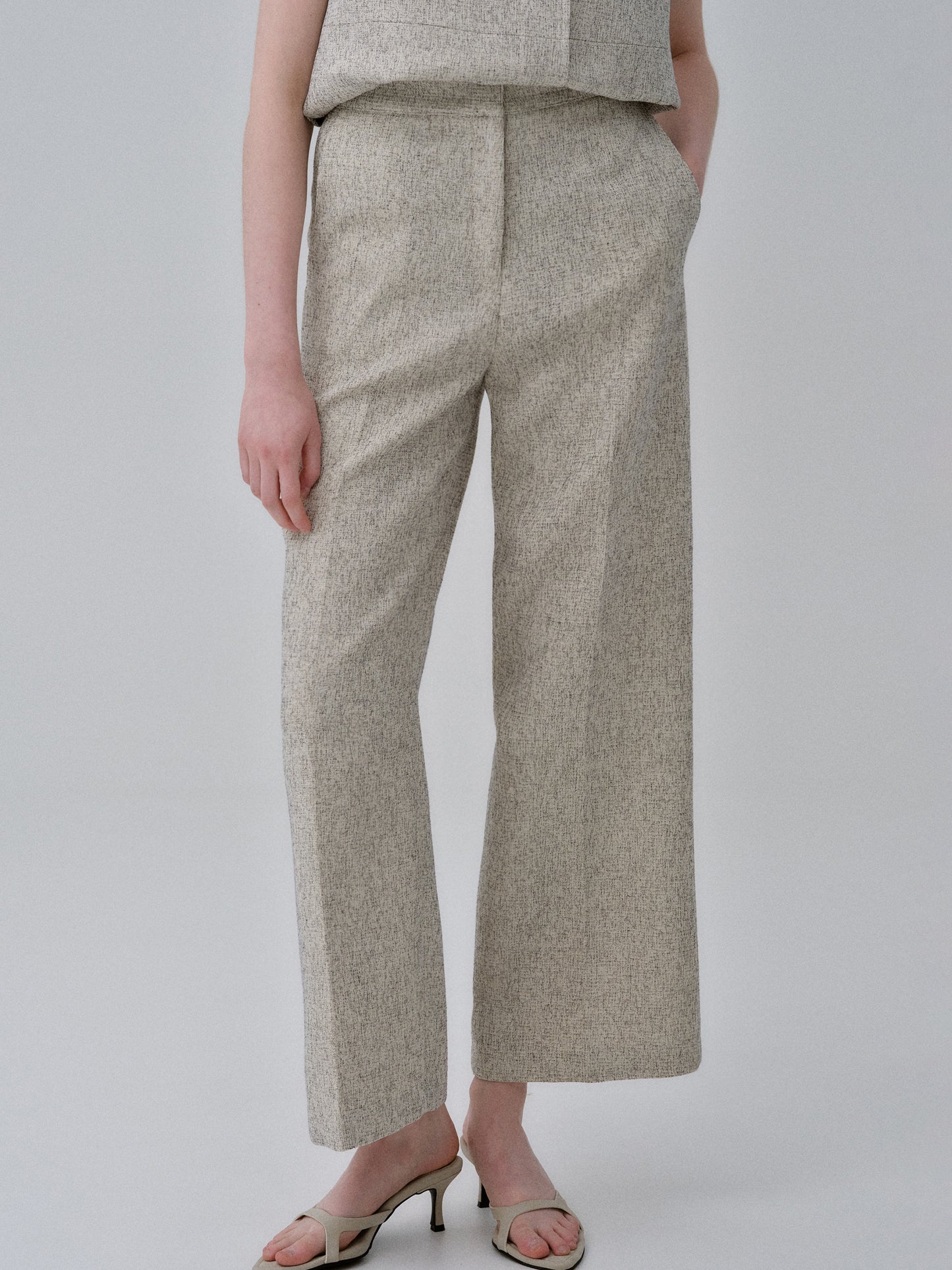 Tweed Tailored Trousers, Oat Melange