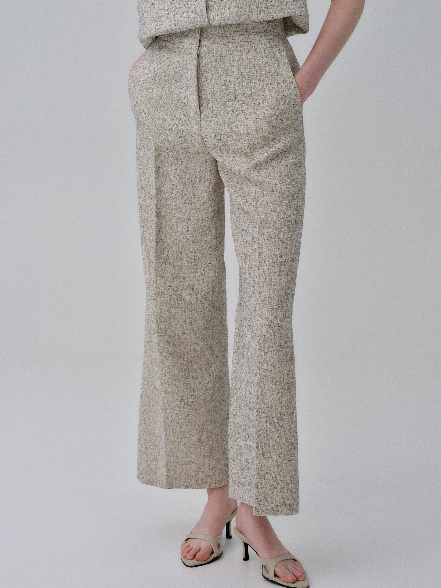 Tweed Tailored Trousers, Oat Melange