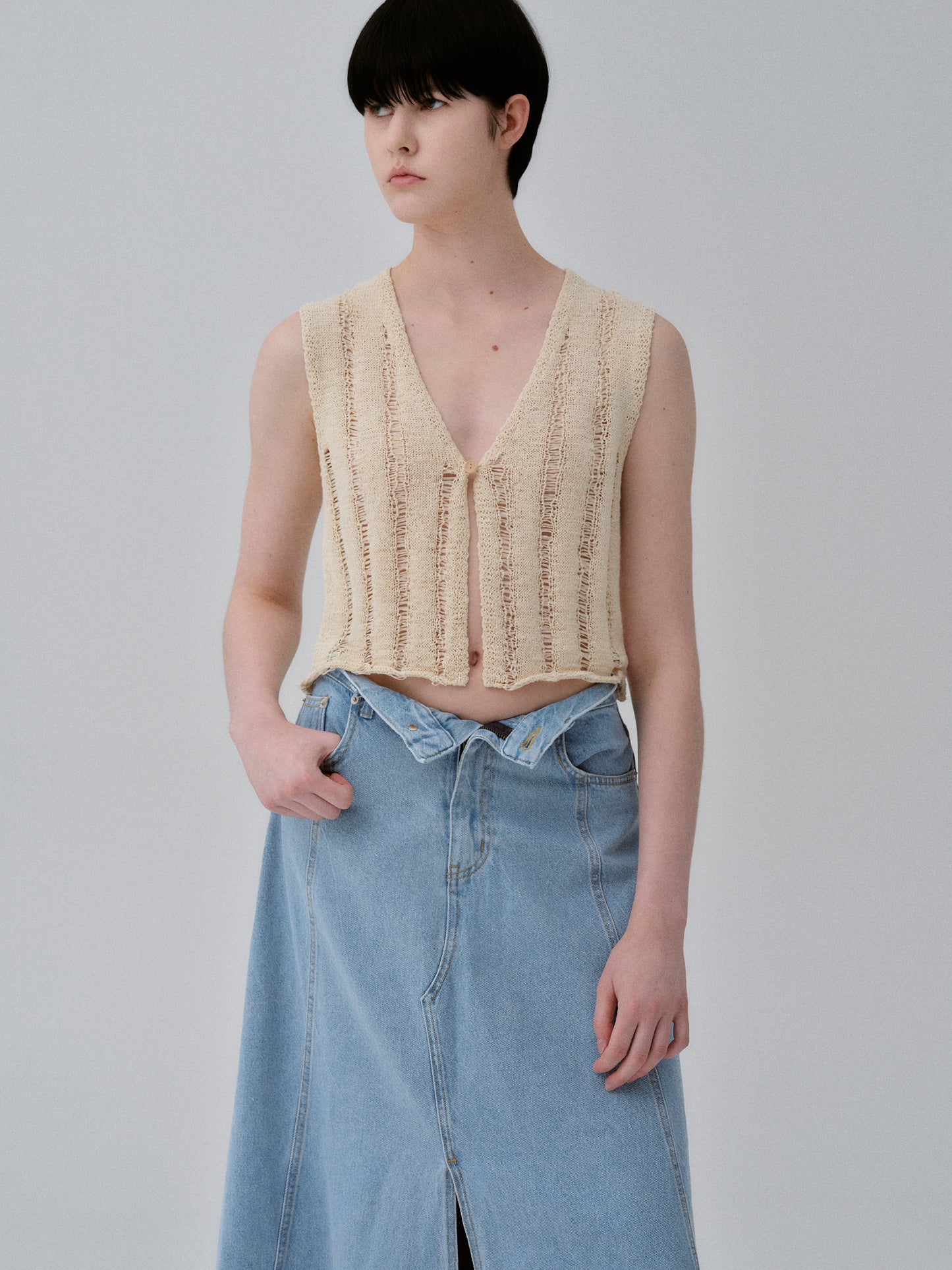 Distressed Open Knit, Beige