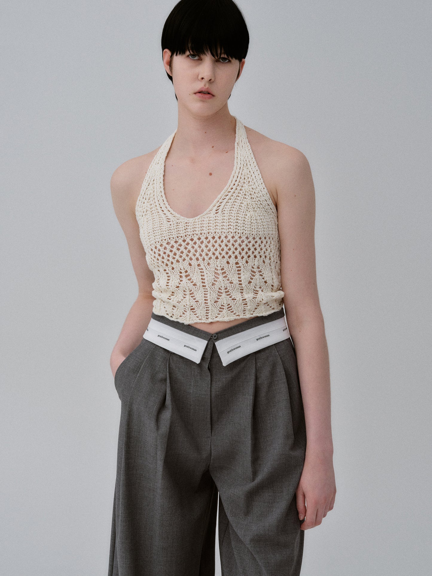 Hand-Crocheted Halter Knit, Ivory