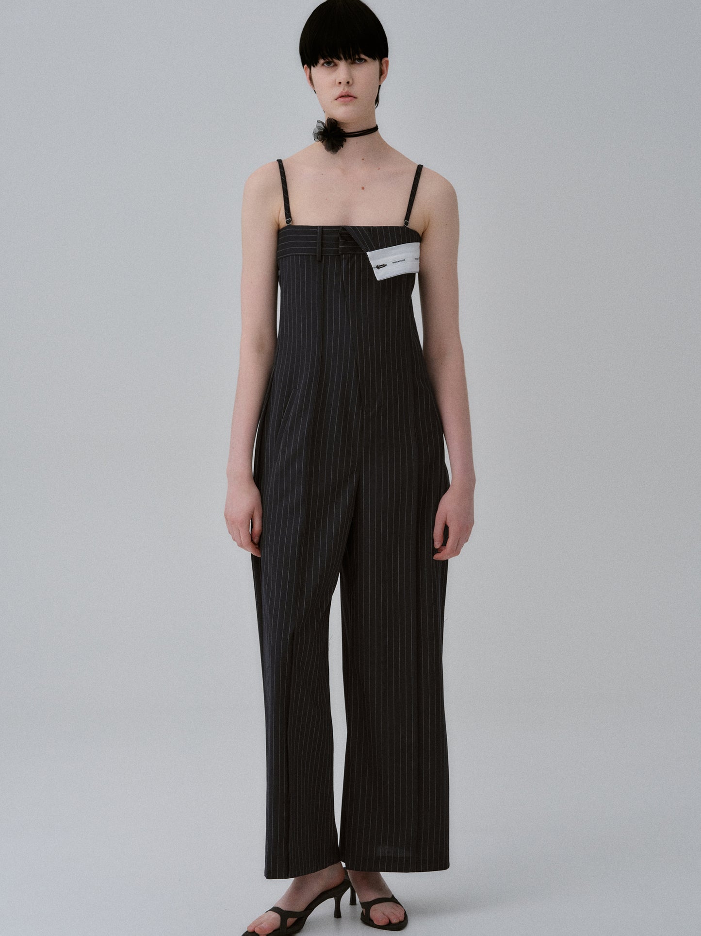 Foldover Pinstripe Jumpsuit, Navy