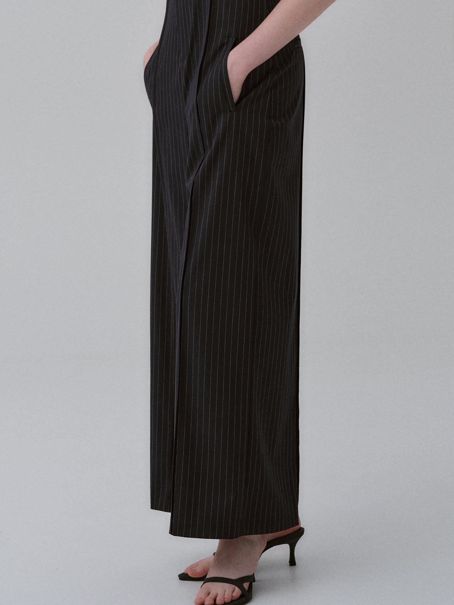 Foldover Pinstripe Jumpsuit, Navy