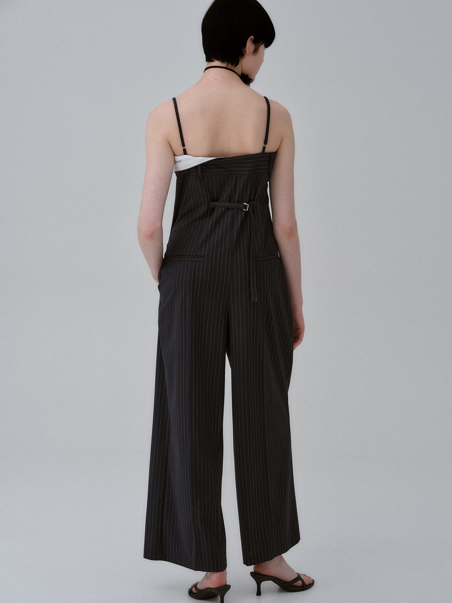 Foldover Pinstripe Jumpsuit, Navy