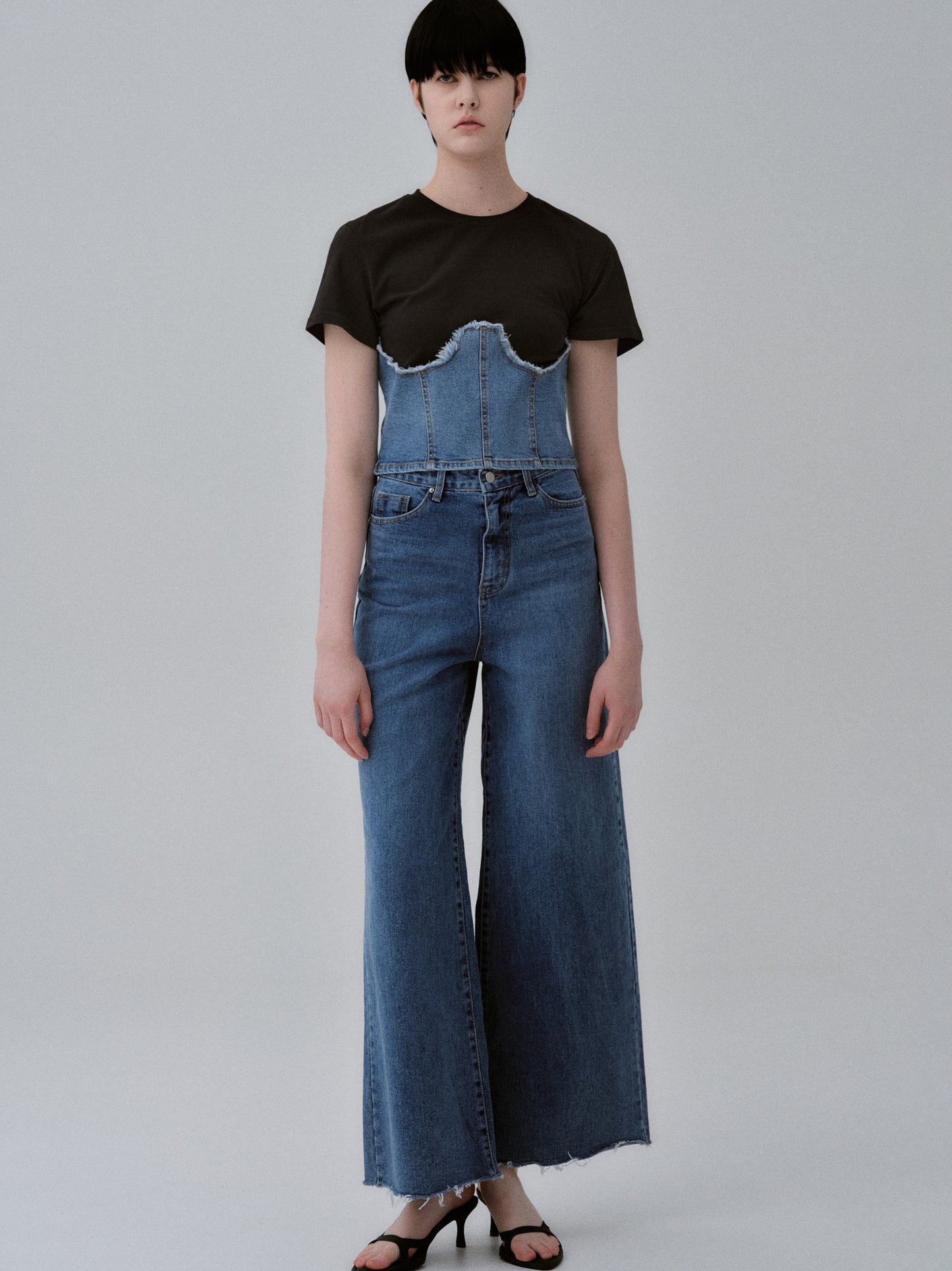 Denim Bustier T-Shirt, Black