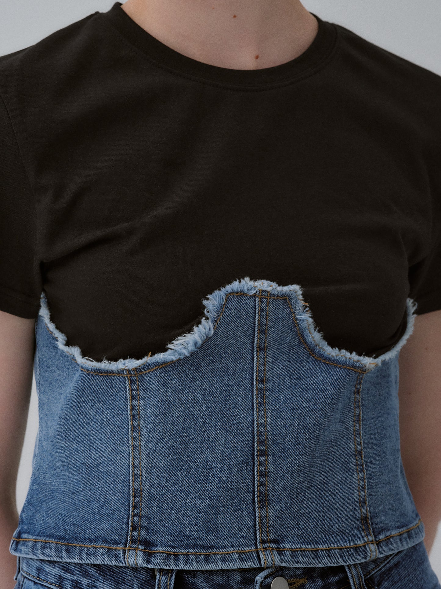 Denim Bustier T-Shirt, Black