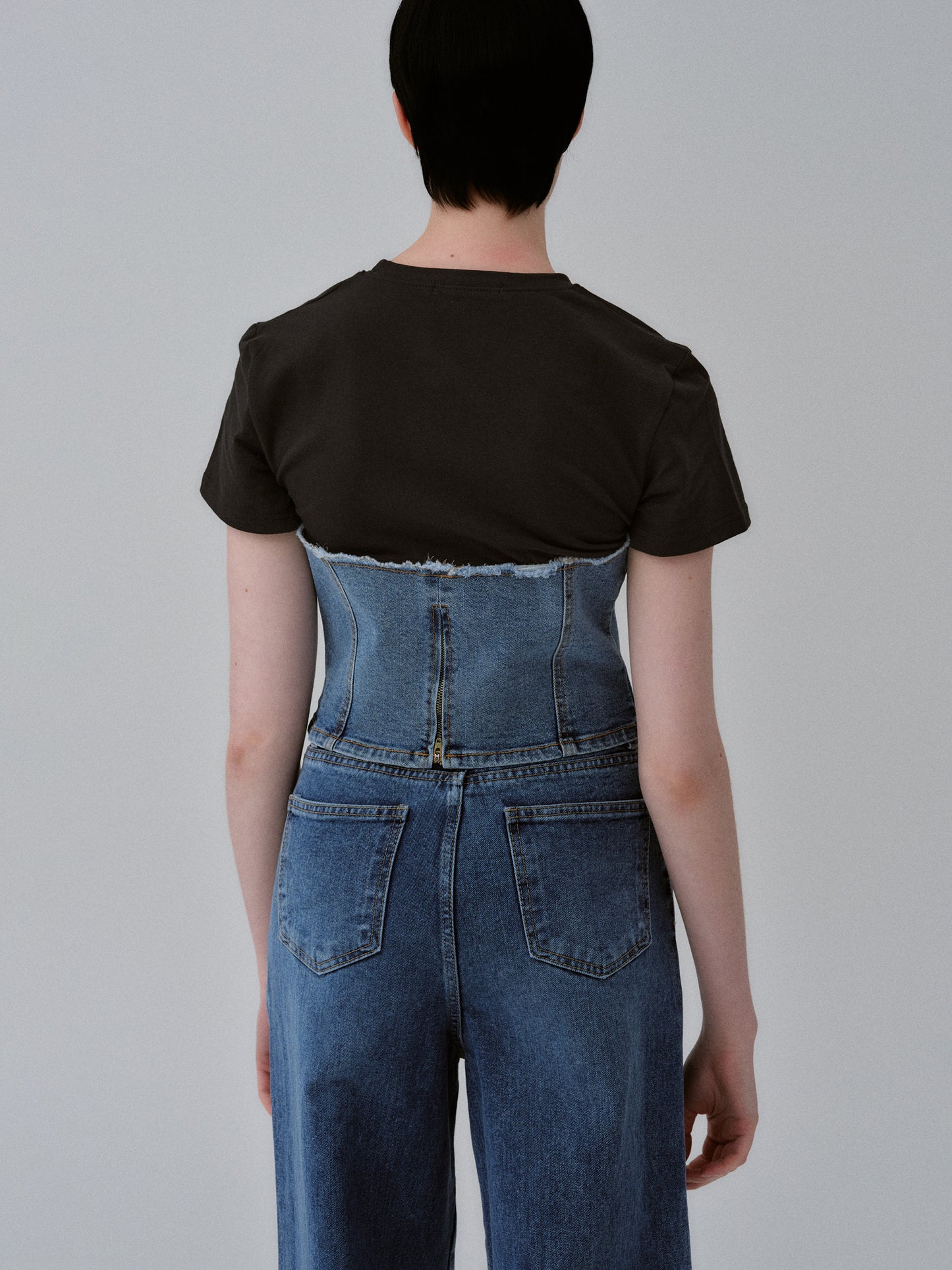 Denim Bustier T-Shirt, Black