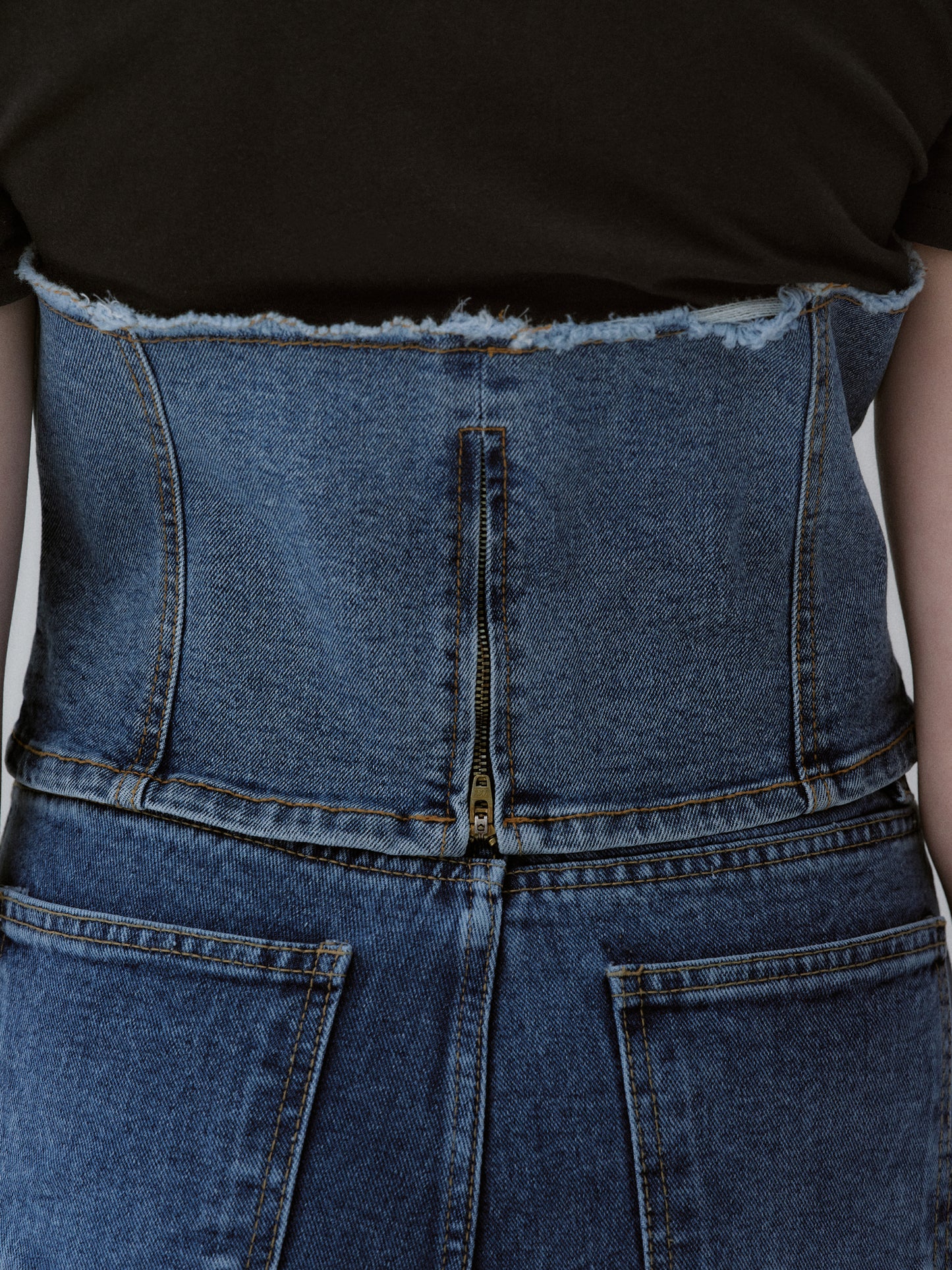Denim Bustier T-Shirt, Black