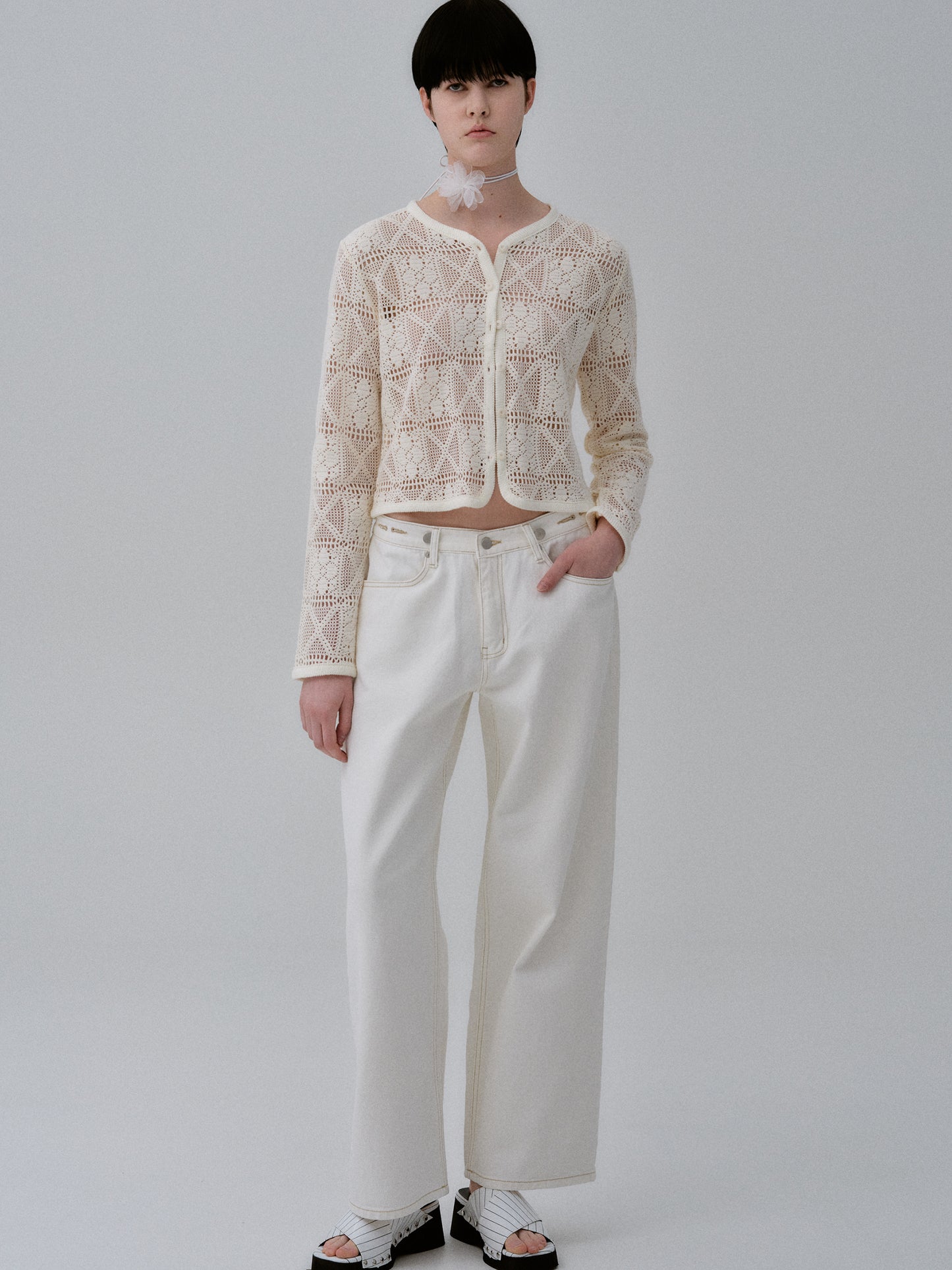 Relaxed Buttoned Jeans, White