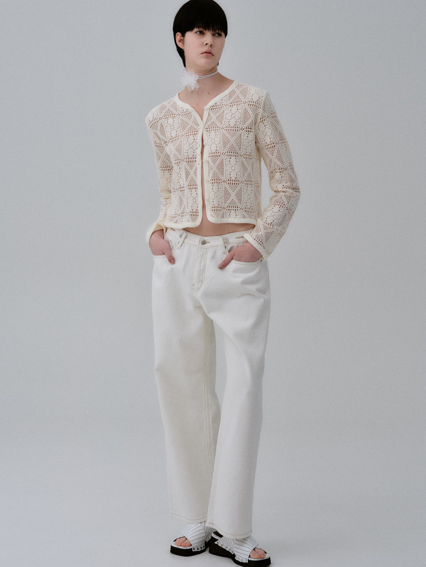 Relaxed Buttoned Jeans, White