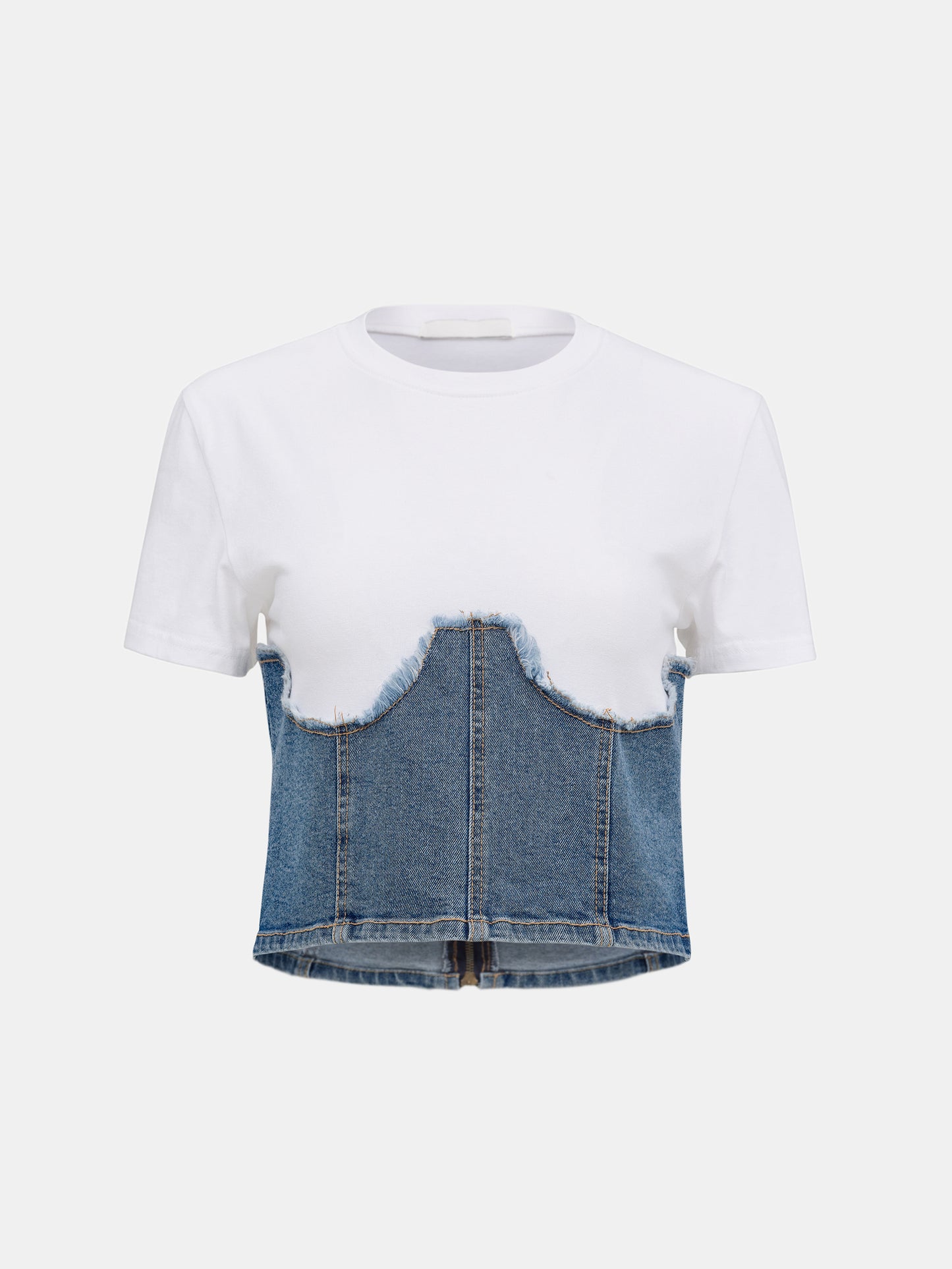 Denim Bustier T-Shirt, White