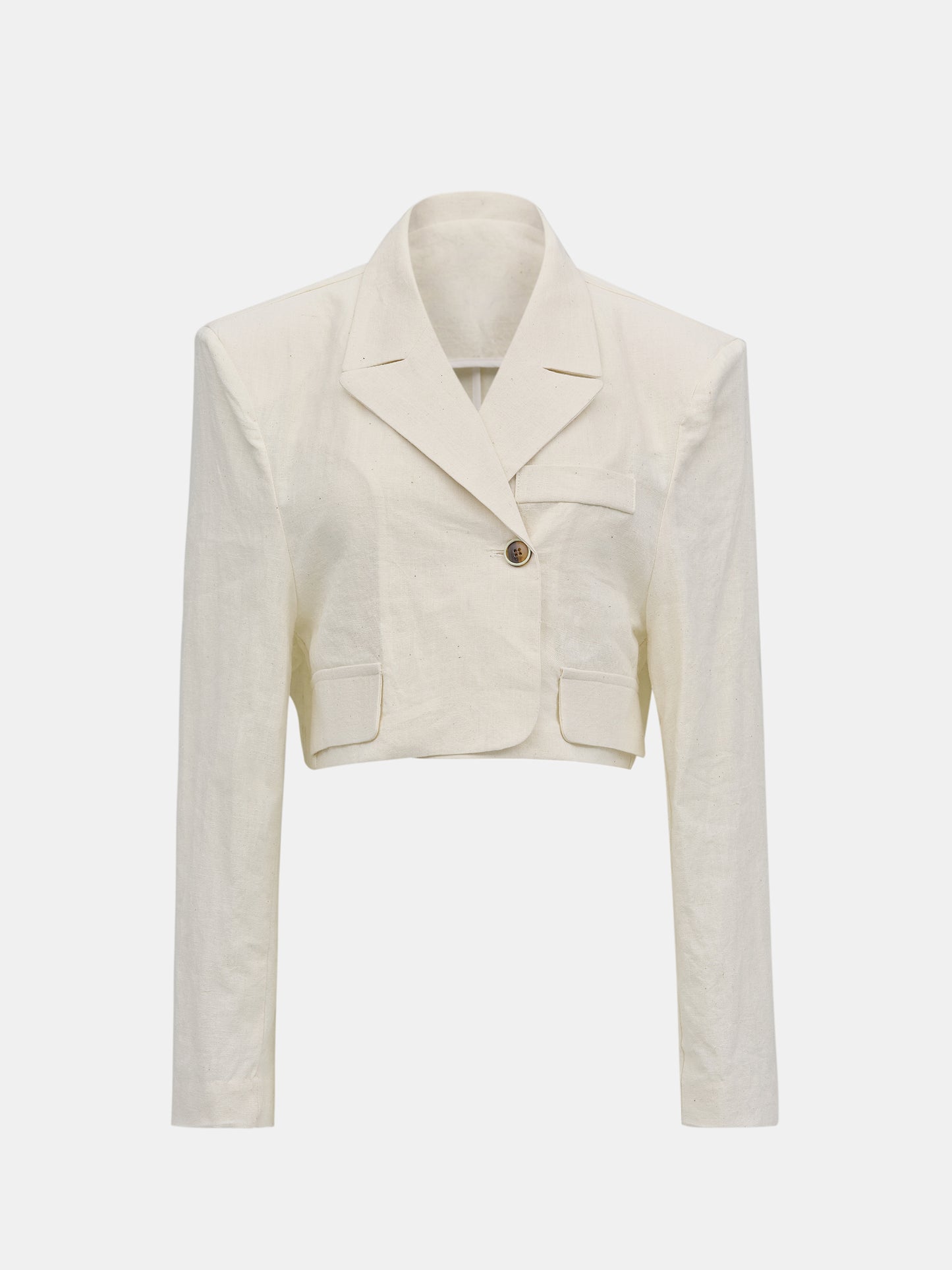 Cropped Linen Blazer, Natural