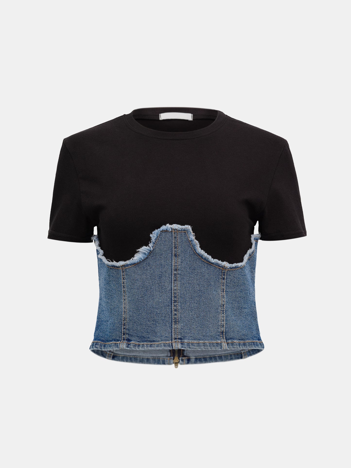 Denim Bustier T-Shirt, Black