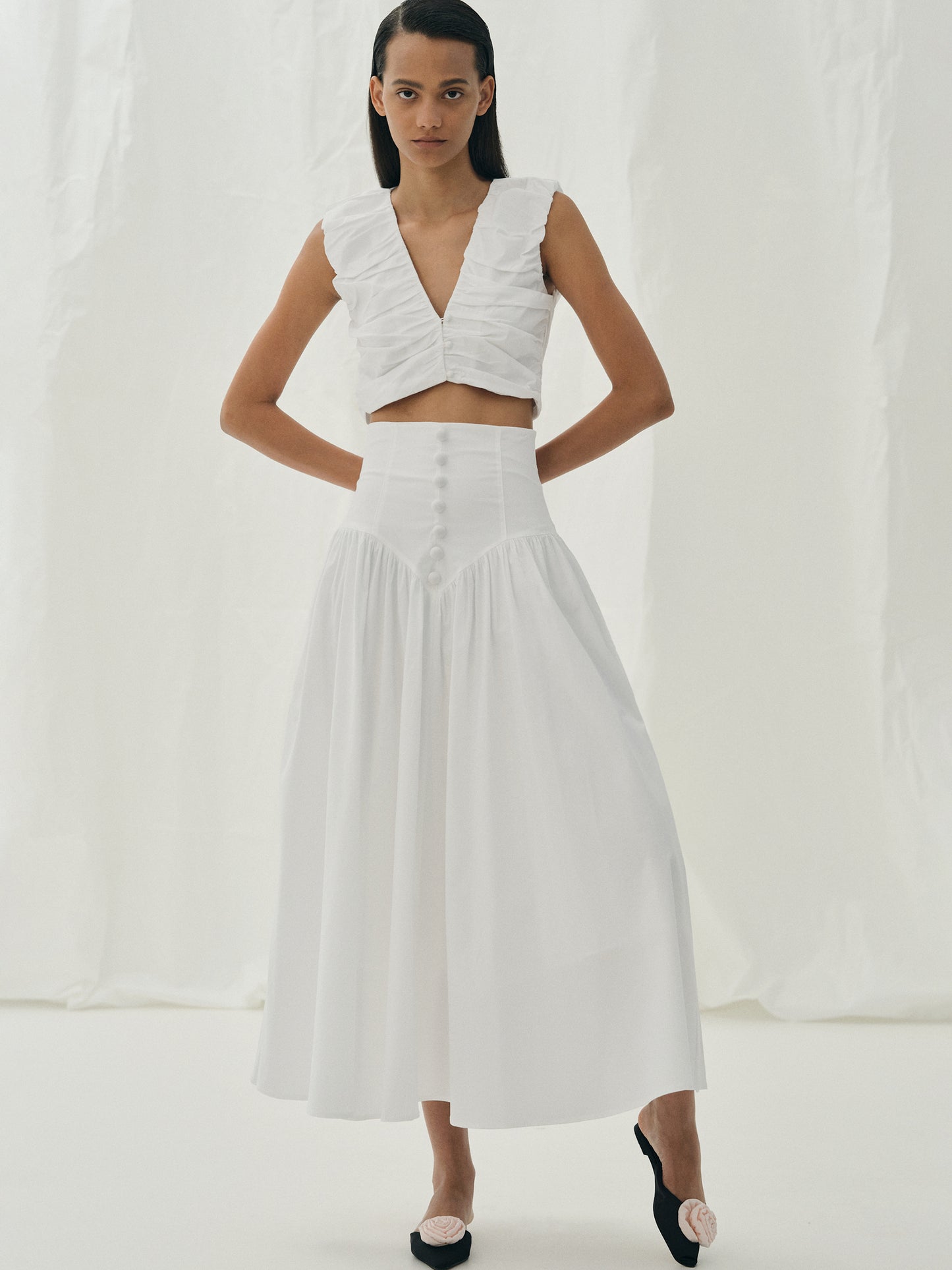 Ruched Poplin Blouse, White