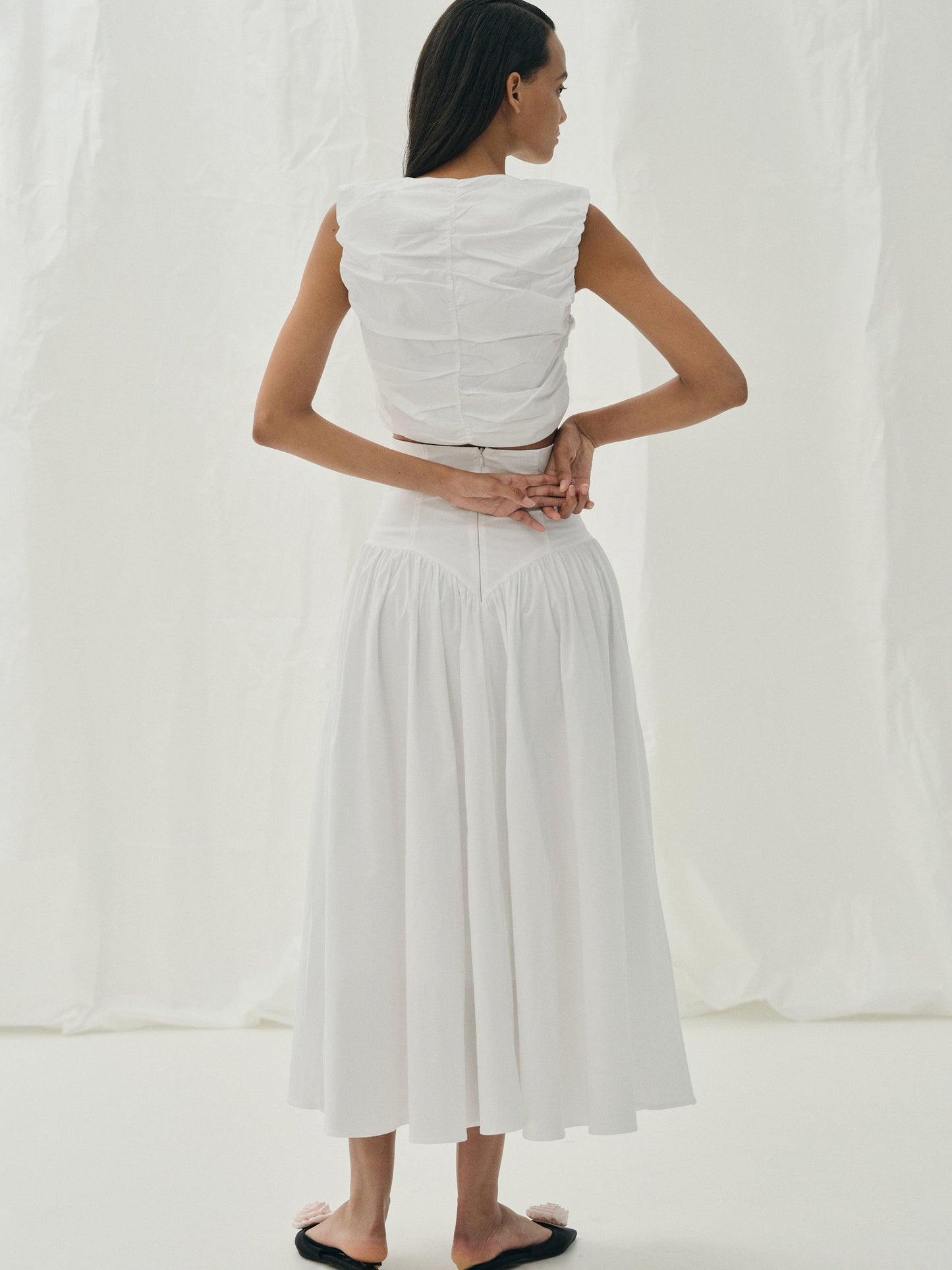 Ruched Poplin Blouse, White